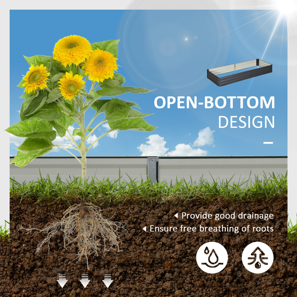 Galvanised Steel Outdoor Garden Planter Box 241cm Wide - Velmora