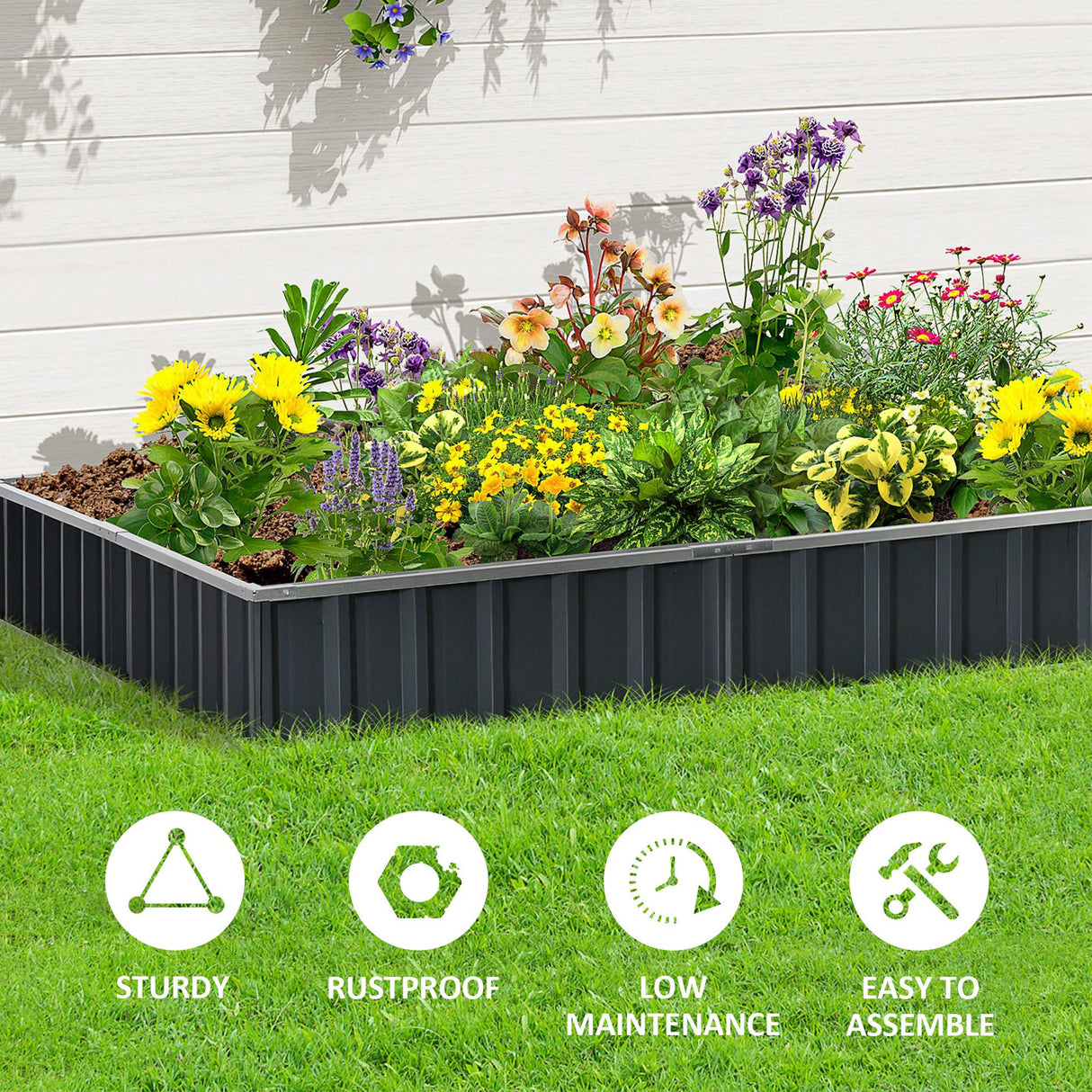 Galvanised Steel Outdoor Garden Planter Box 258cm Wide - Velmora