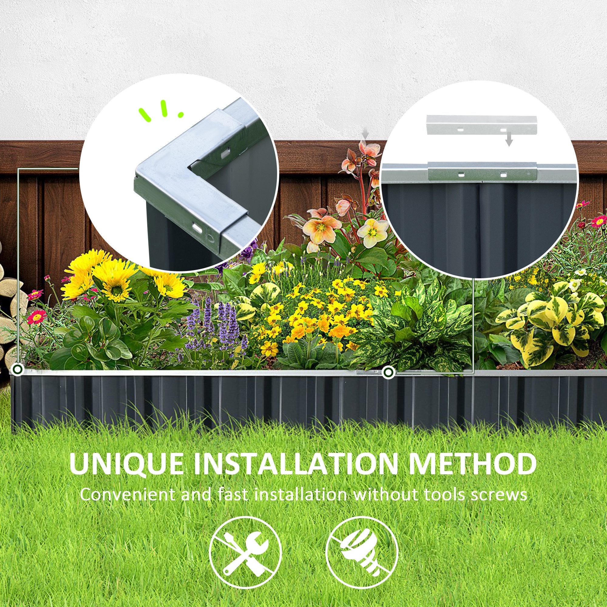 Galvanised Steel Outdoor Garden Planter Box 258cm Wide - Velmora