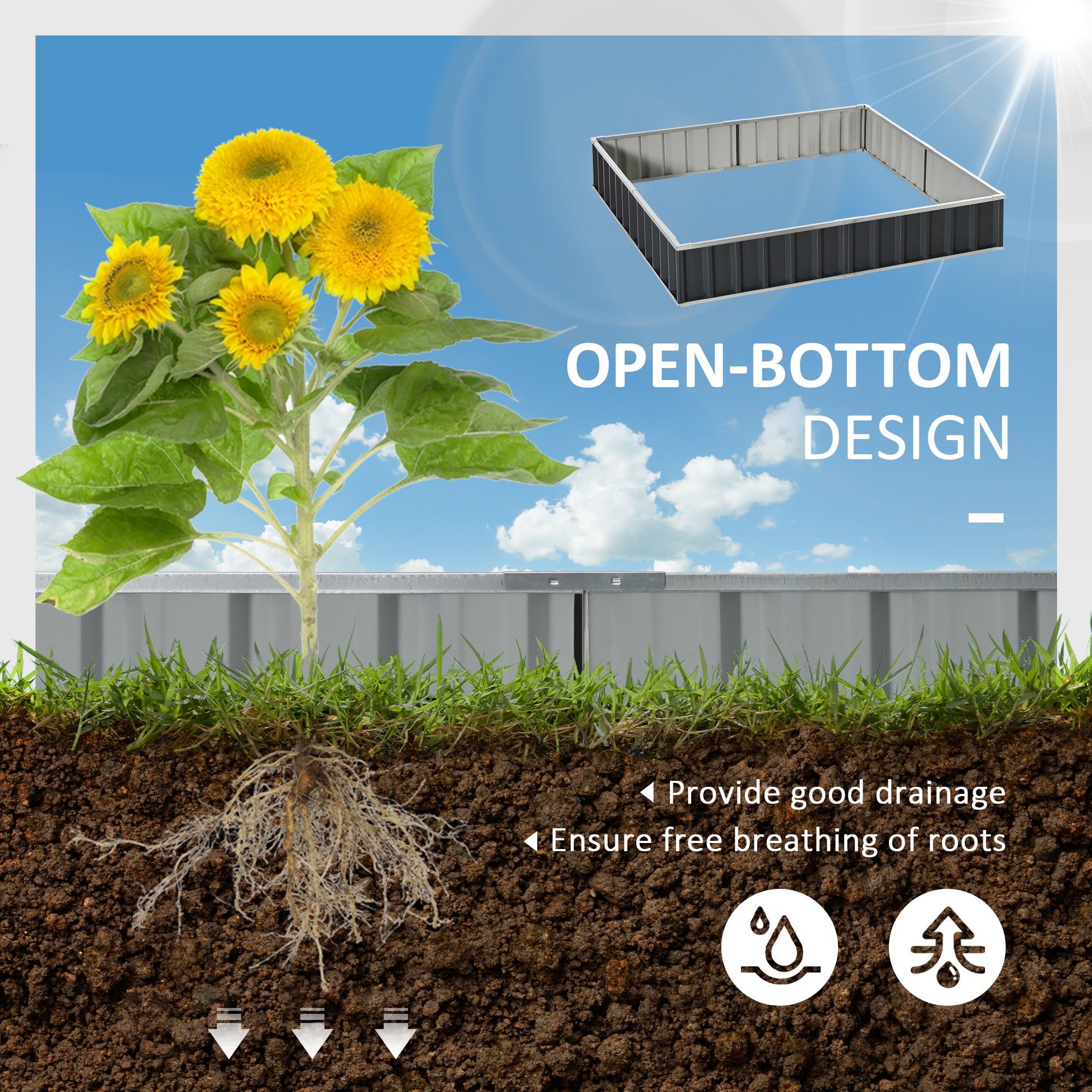 Galvanised Steel Outdoor Garden Planter Box 258cm Wide - Velmora