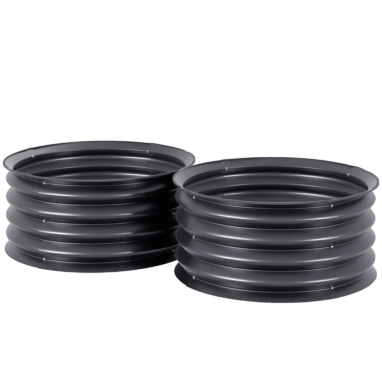 Galvanised Steel Outdoor Garden Planter Box 60cm Diameter in Set Of 2 - Velmora