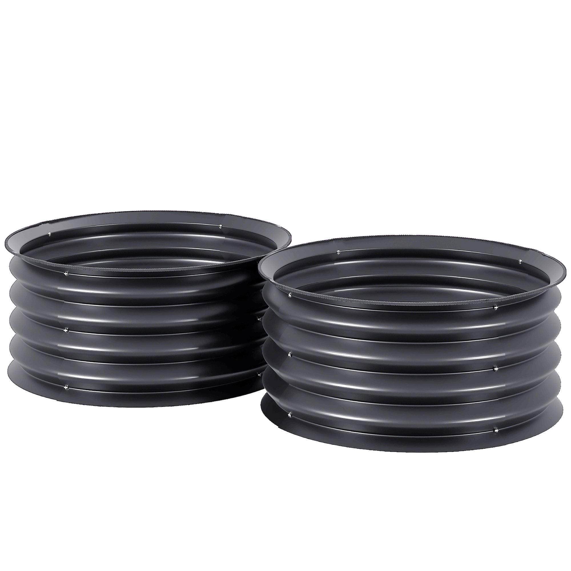 Galvanised Steel Outdoor Garden Planter Box 60cm Diameter in Set Of 2 - Velmora