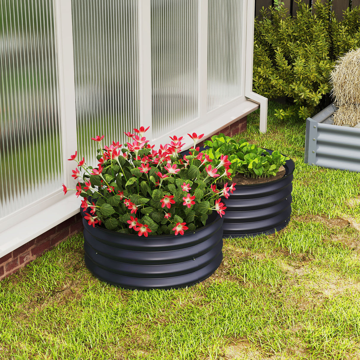 Galvanised Steel Outdoor Garden Planter Box 60cm Diameter in Set Of 2 - Velmora