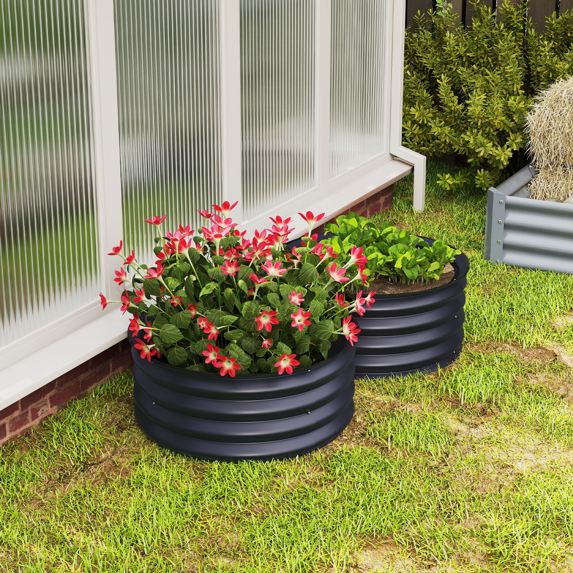 Galvanised Steel Outdoor Garden Planter Box 60cm Diameter in Set Of 2 - Velmora