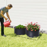 Galvanised Steel Outdoor Garden Planter Box 60cm Diameter in Set Of 2 - Velmora