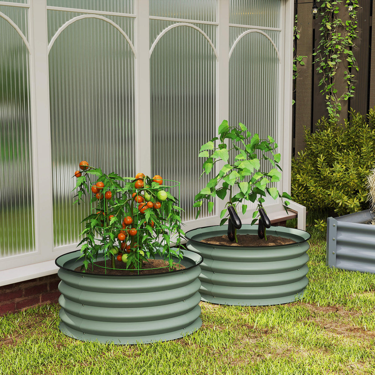 Galvanised Steel Outdoor Garden Planter Box 60cm Diameter in Set Of 2 - Velmora