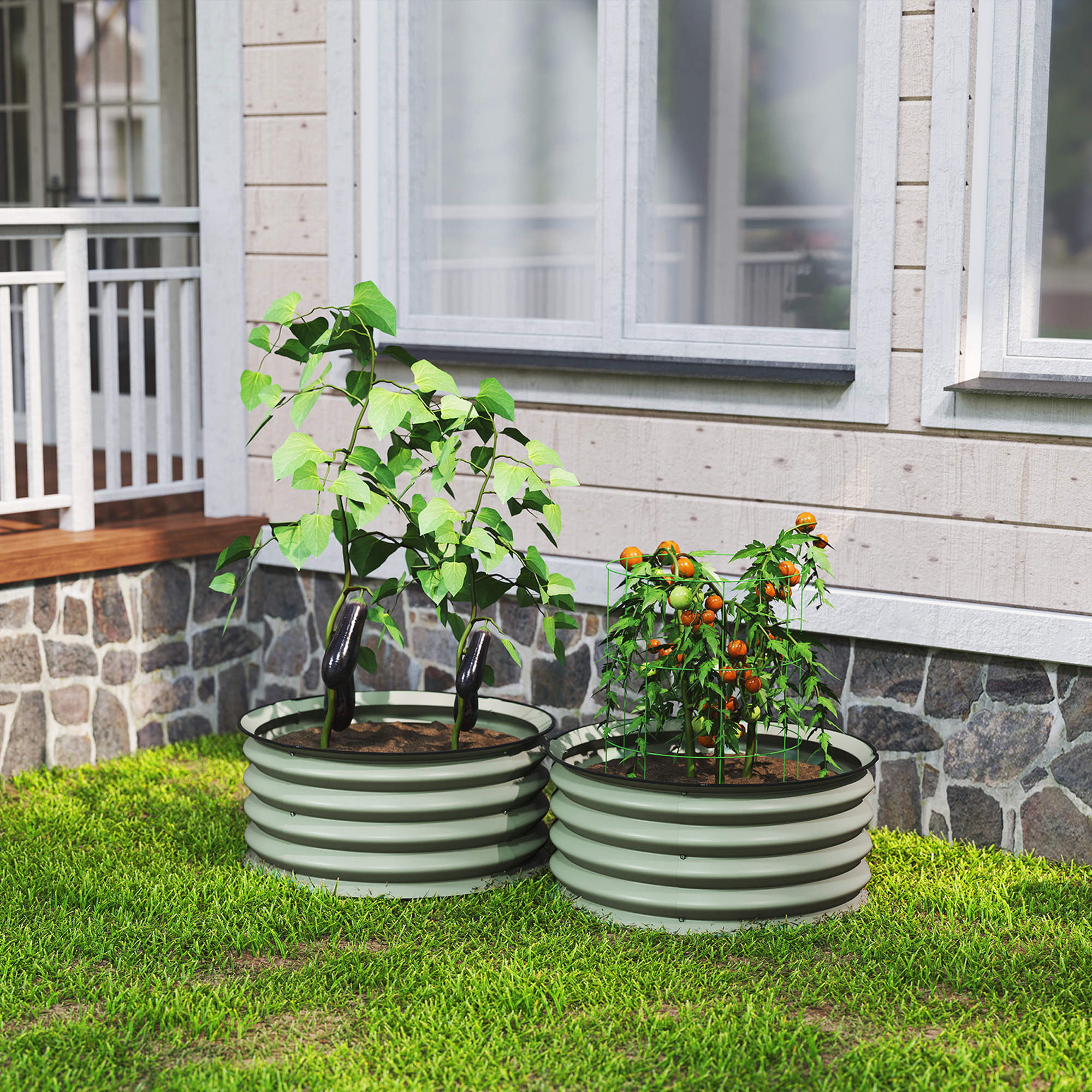 Galvanised Steel Outdoor Garden Planter Box 60cm Diameter in Set Of 2 - Velmora