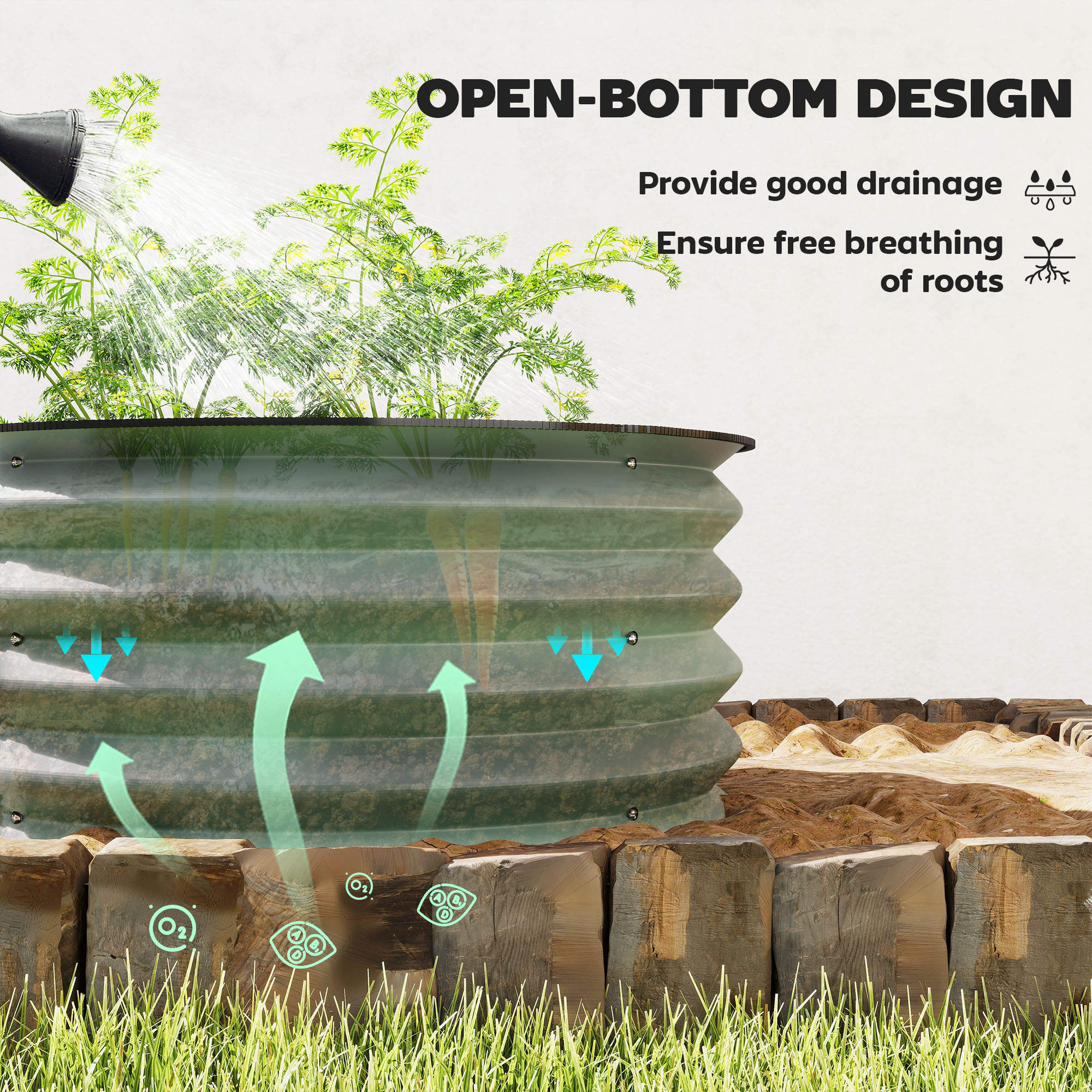 Galvanised Steel Outdoor Garden Planter Box 60cm Diameter in Set Of 2 - Velmora