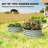 Galvanised Steel Outdoor Garden Planter Box 60cm Diameter in Set Of 2 - Velmora