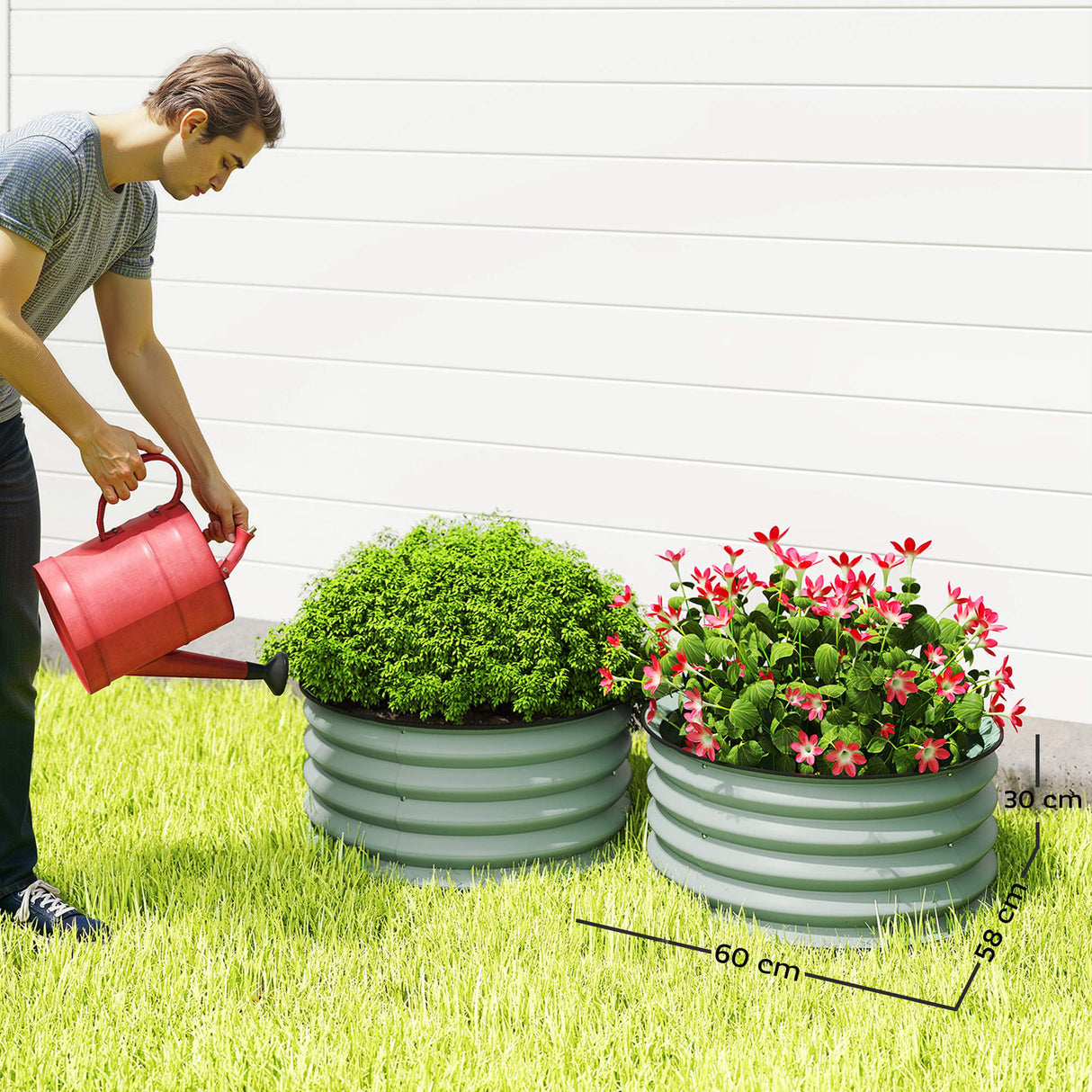 Galvanised Steel Outdoor Garden Planter Box 60cm Diameter in Set Of 2 - Velmora
