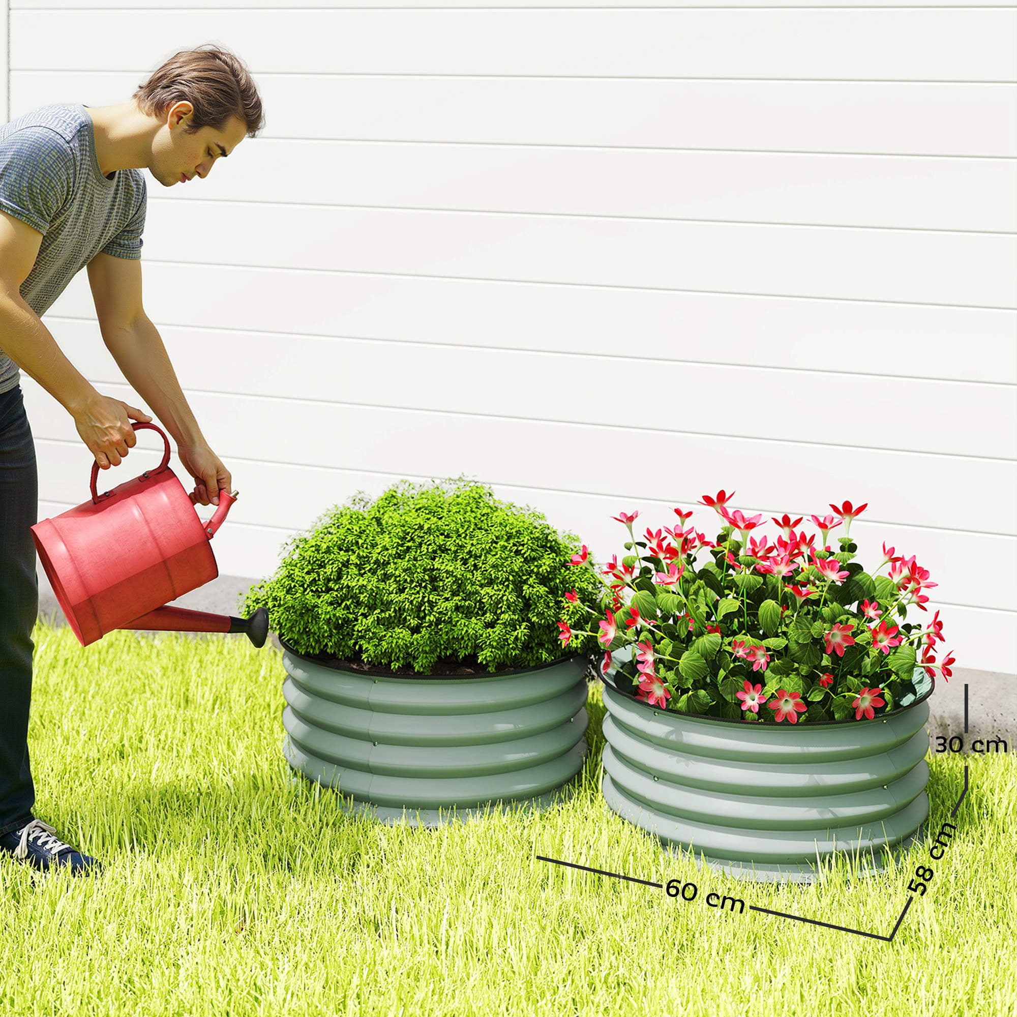 Galvanised Steel Outdoor Garden Planter Box 60cm Diameter in Set Of 2 - Velmora
