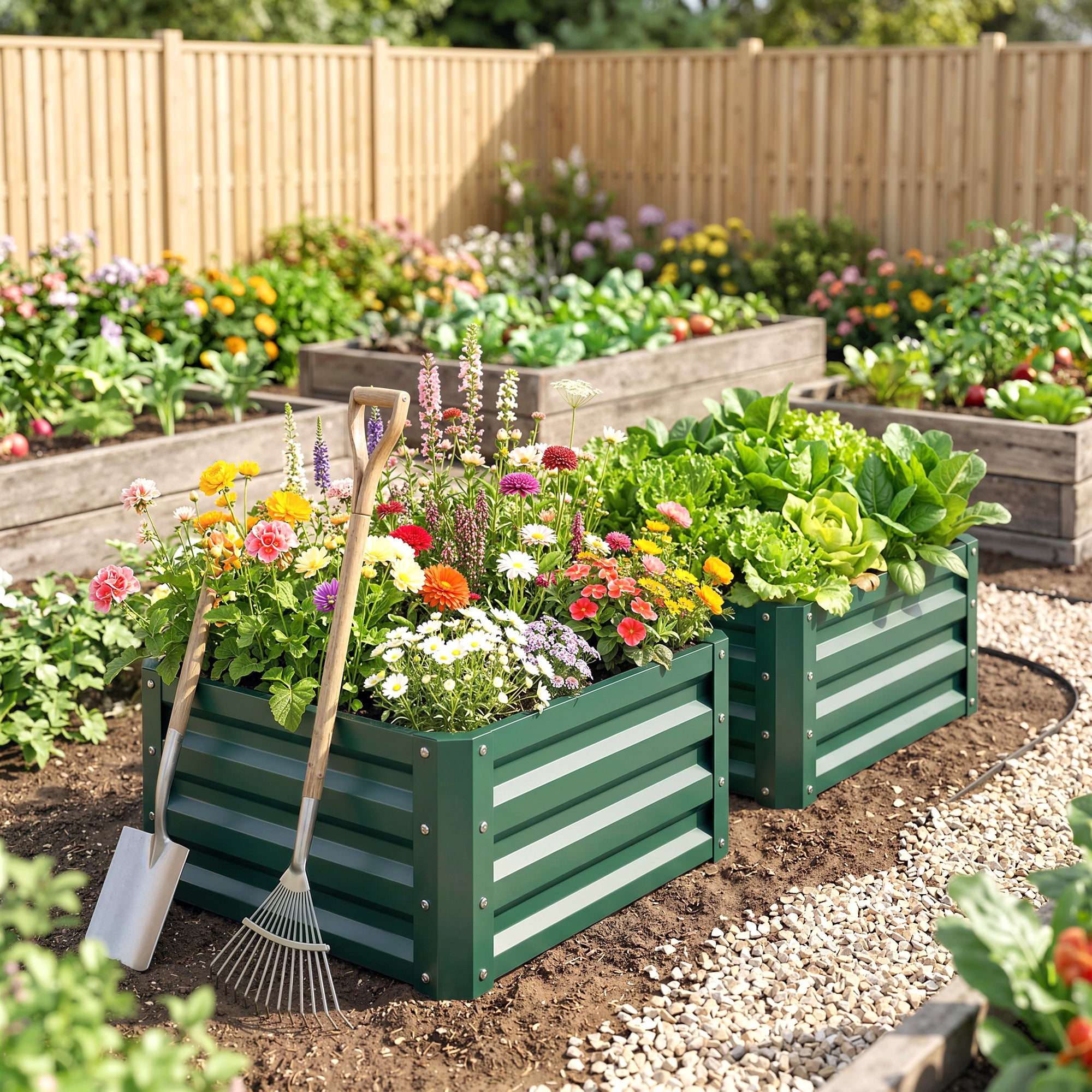 Galvanised Steel Outdoor Garden Planter Box 60cm Wide in Set Of 2 - Velmora