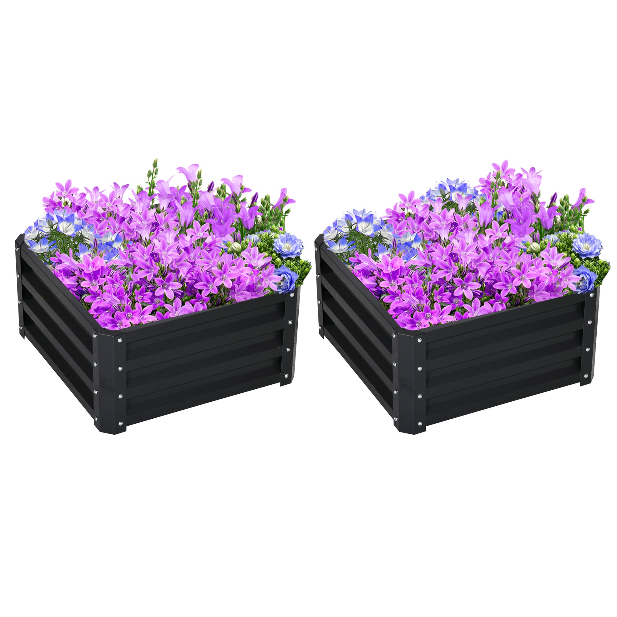 Galvanised Steel Outdoor Garden Planter Box 60cm Wide in Set Of 2 - Velmora