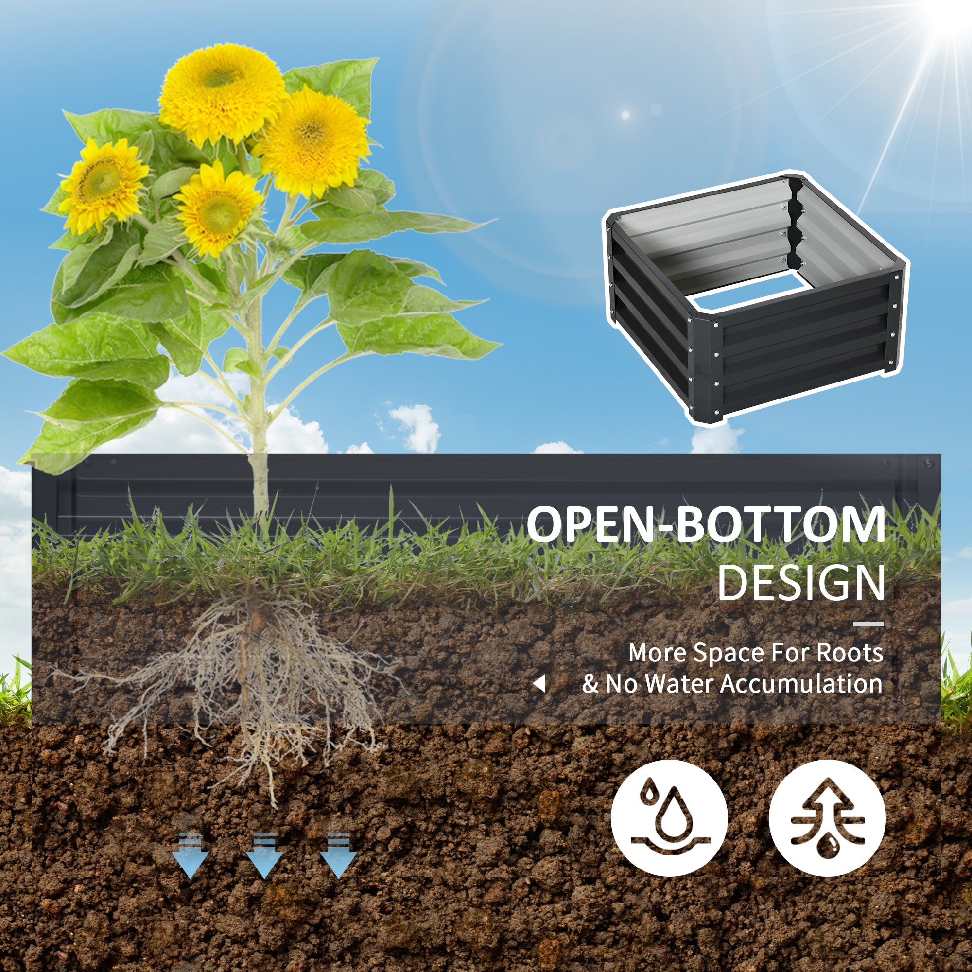 Galvanised Steel Outdoor Garden Planter Box 60cm Wide in Set Of 2 - Velmora
