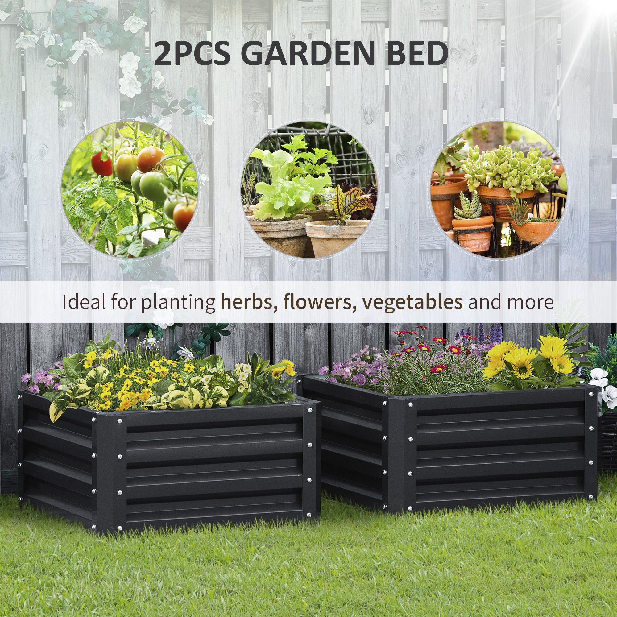 Galvanised Steel Outdoor Garden Planter Box 60cm Wide in Set Of 2 - Velmora