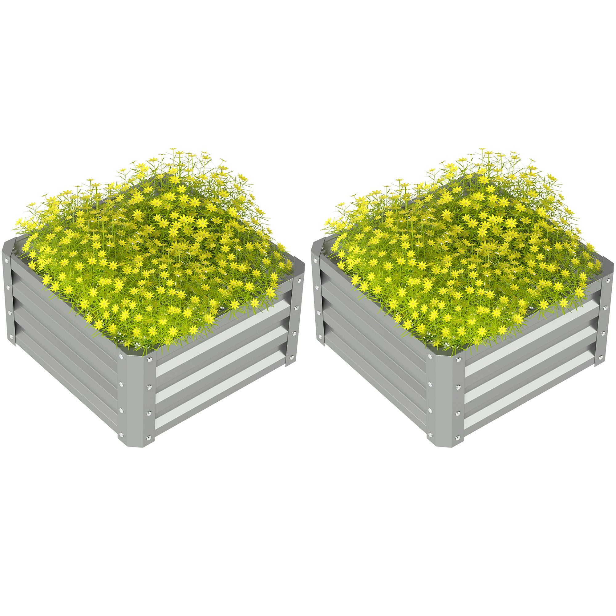Galvanised Steel Outdoor Garden Planter Box 60cm Wide in Set Of 2 - Velmora