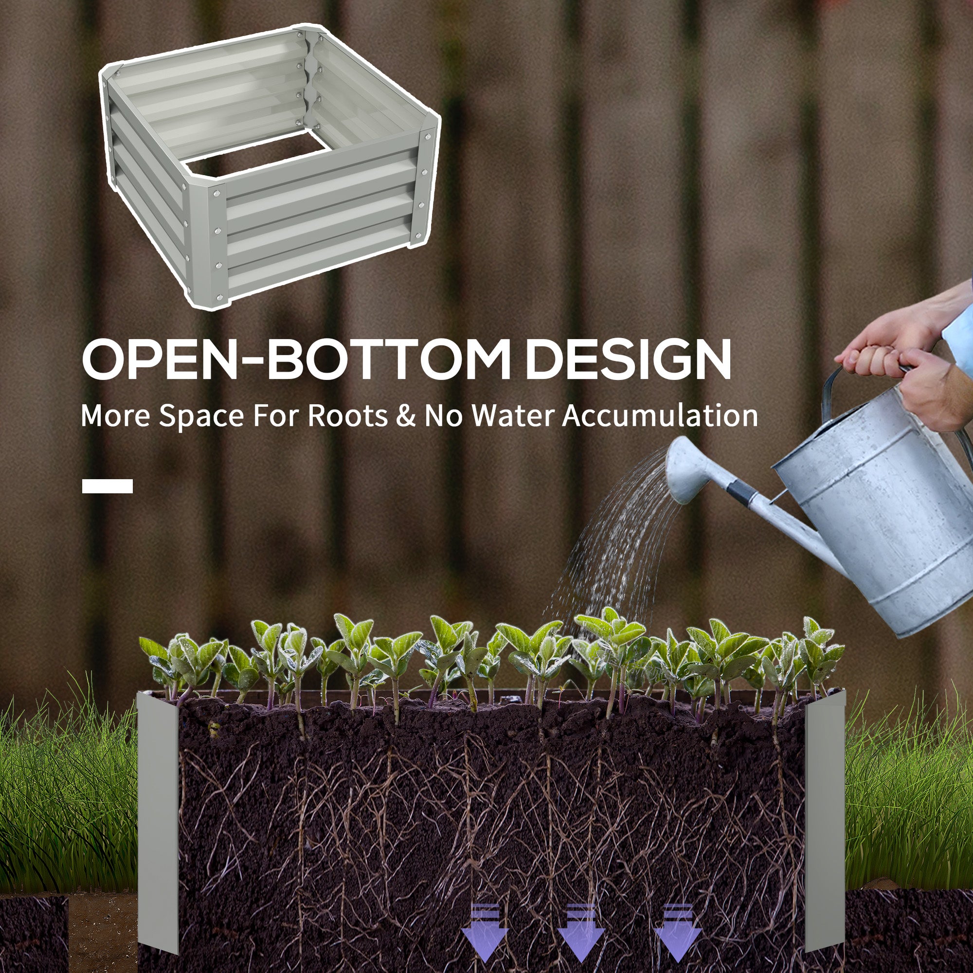 Galvanised Steel Outdoor Garden Planter Box 60cm Wide in Set Of 2 - Velmora