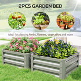 Galvanised Steel Outdoor Garden Planter Box 60cm Wide in Set Of 2 - Velmora