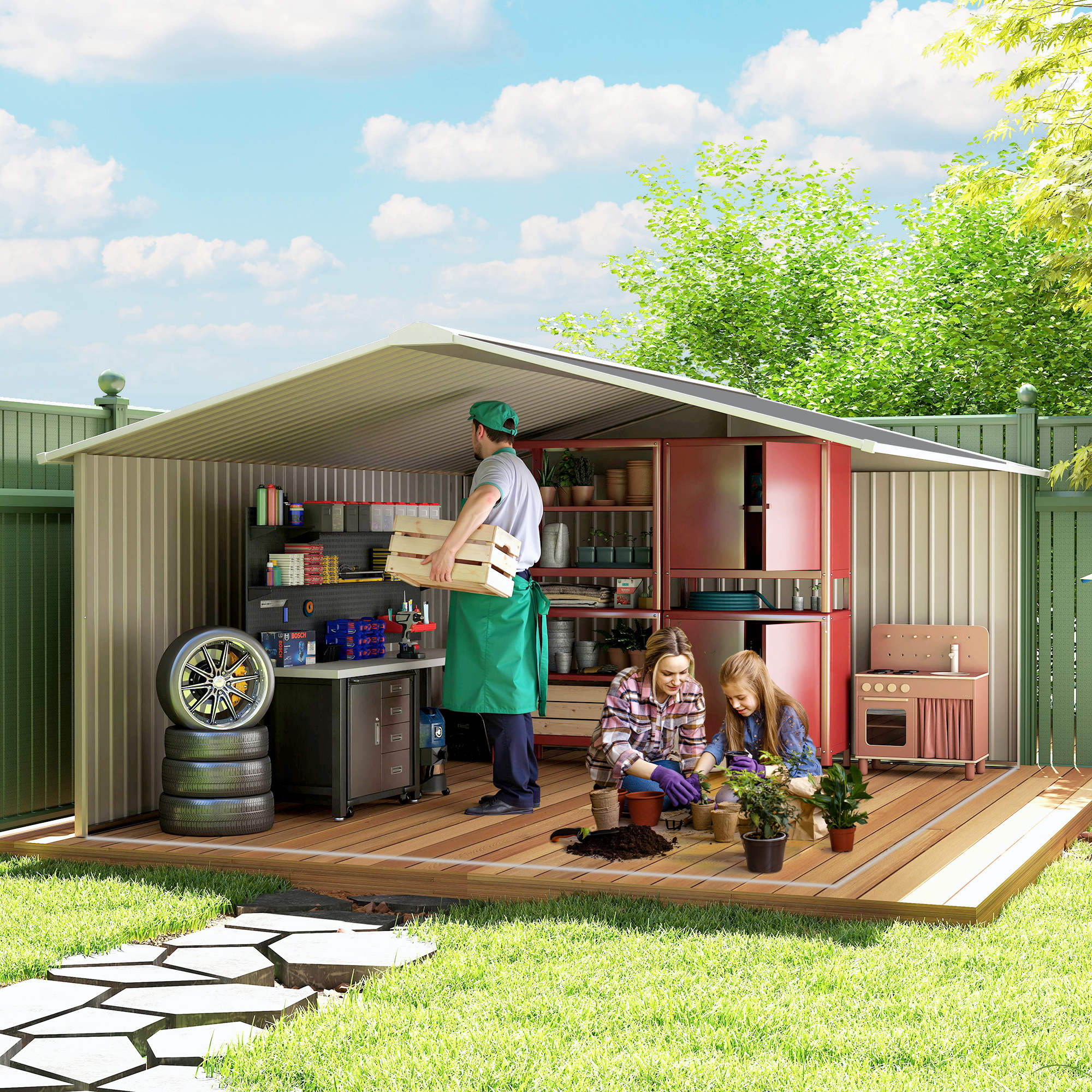 Galvanised Steel Outdoor Garden Shed 13ft x 11ft - Velmora