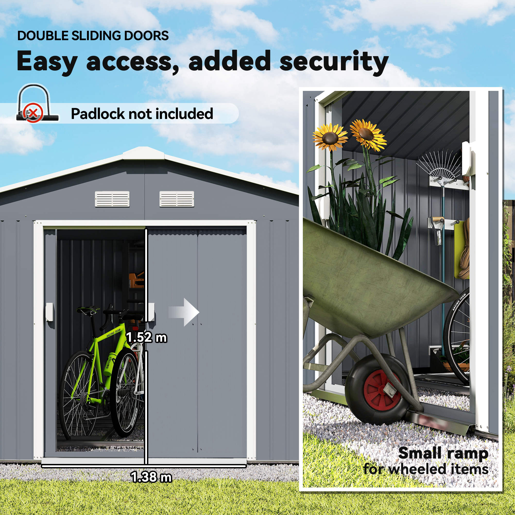 Galvanised Steel Outdoor Garden Shed 13ft x 11ft - Velmora