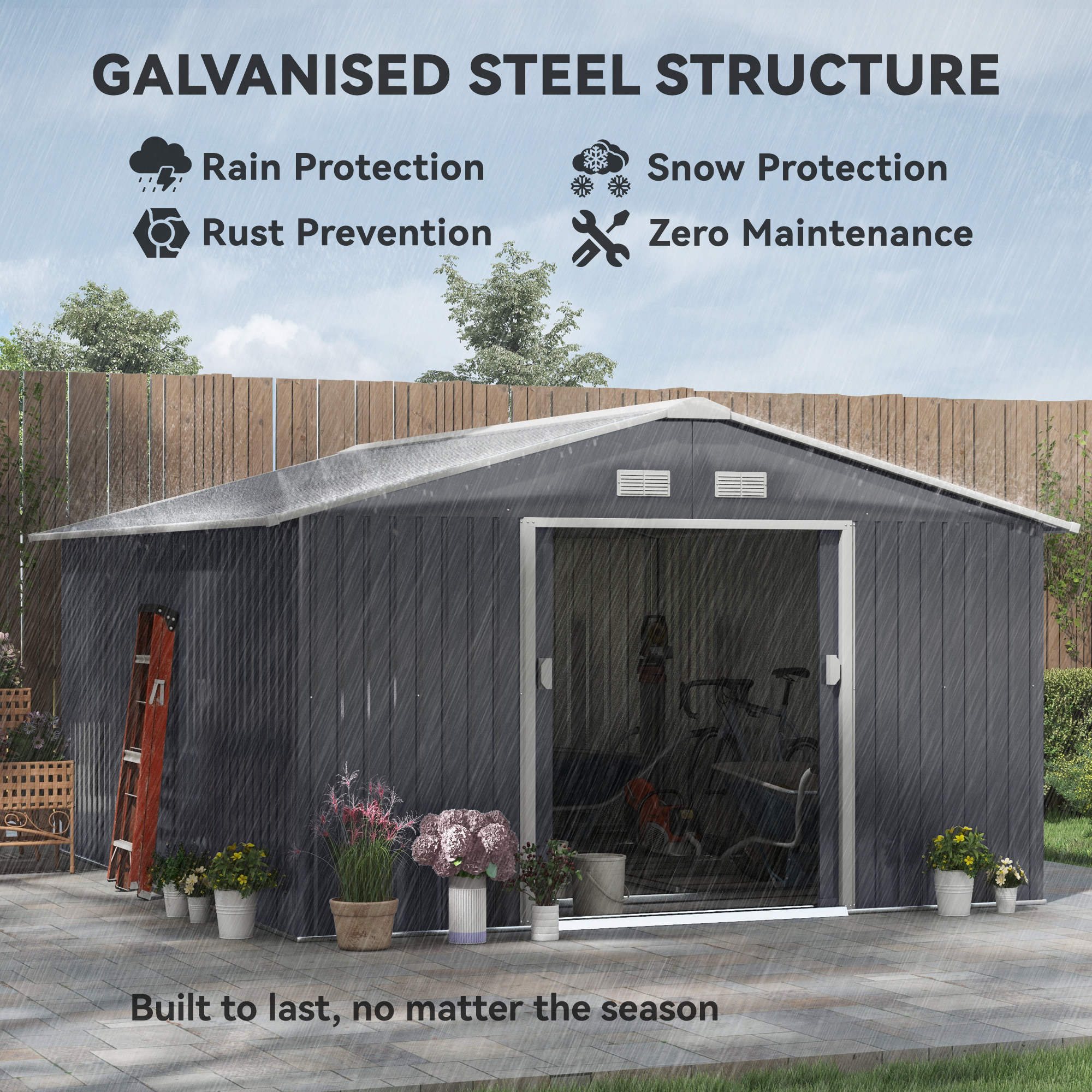 Galvanised Steel Outdoor Garden Shed 13ft x 11ft - Velmora