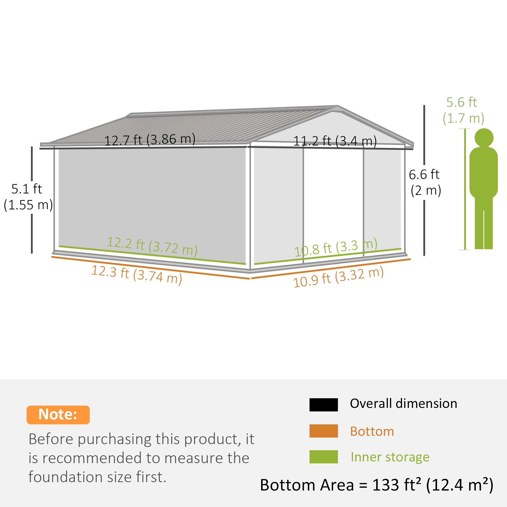 Galvanised Steel Outdoor Garden Shed 13ft x 11ft - Velmora