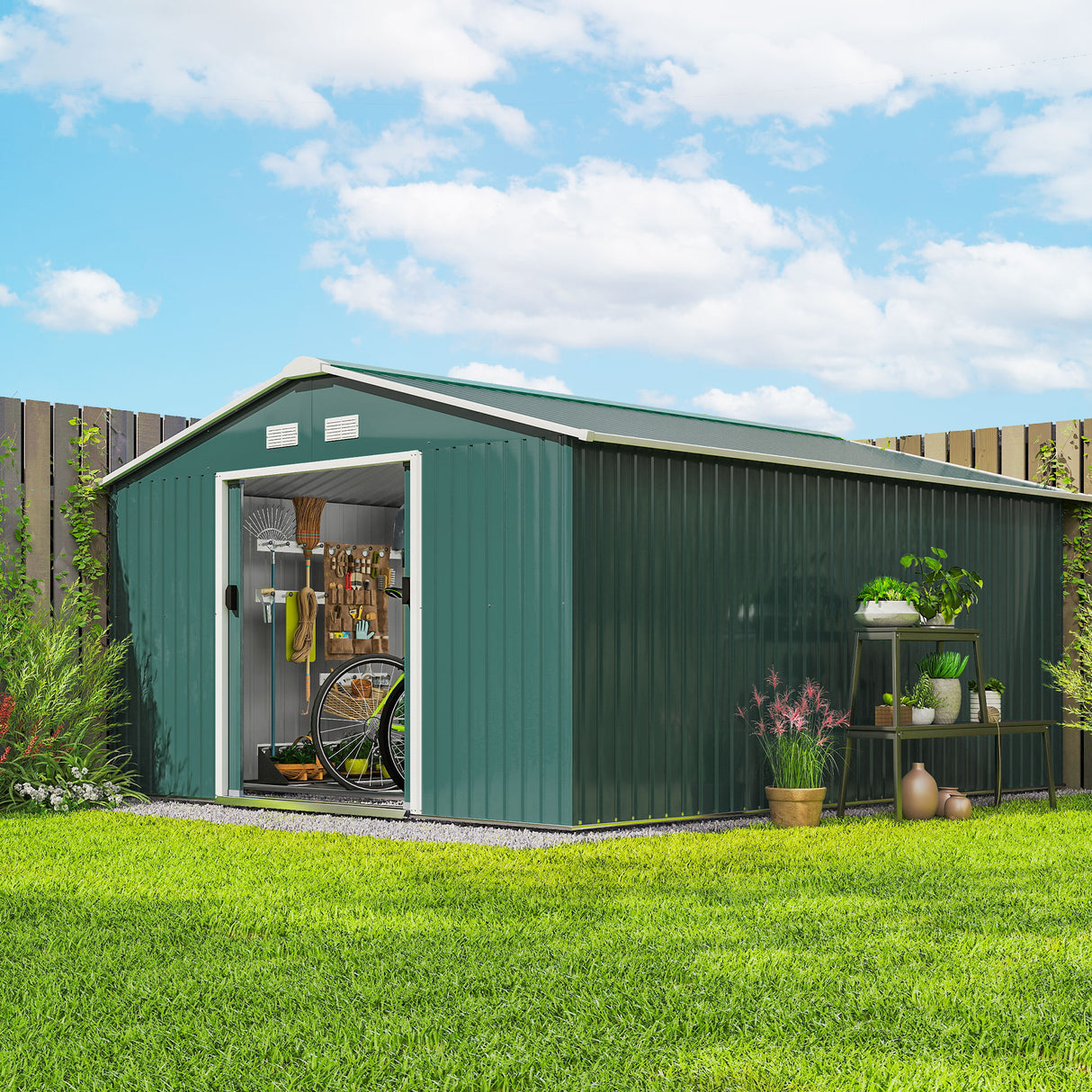 Galvanised Steel Outdoor Garden Shed 13ft x 11ft - Velmora
