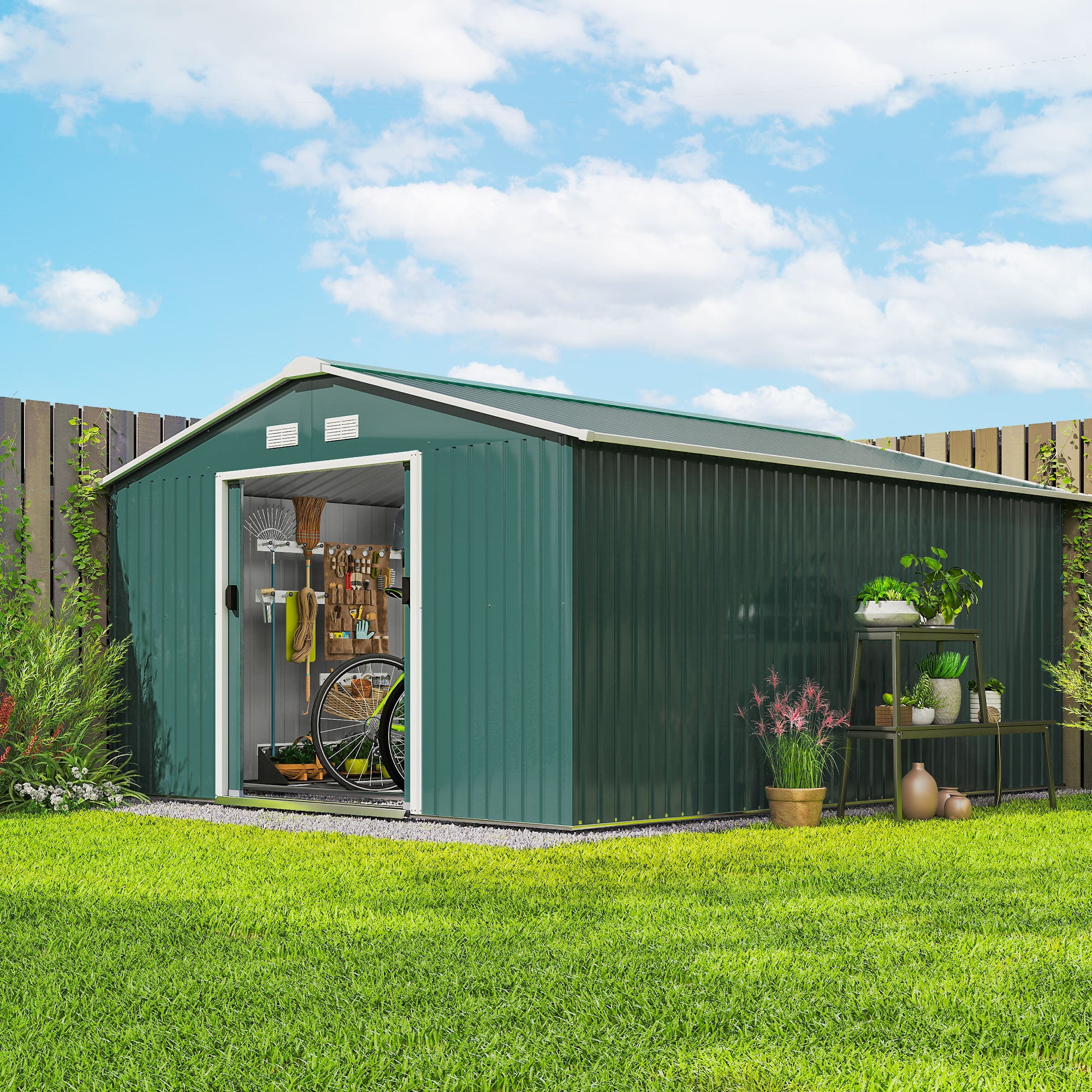 Galvanised Steel Outdoor Garden Shed 13ft x 11ft - Velmora