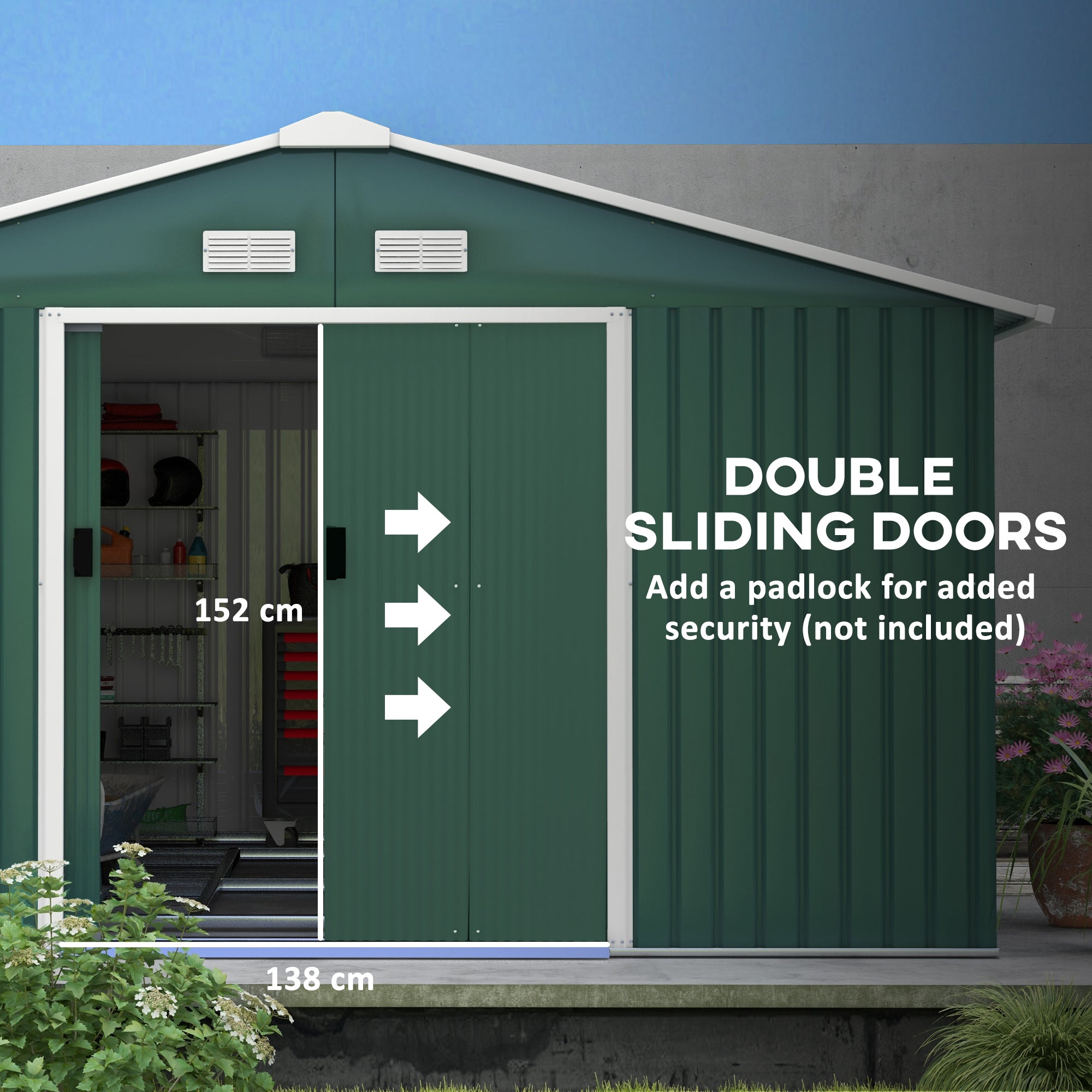 Galvanised Steel Outdoor Garden Shed 13ft x 11ft - Velmora