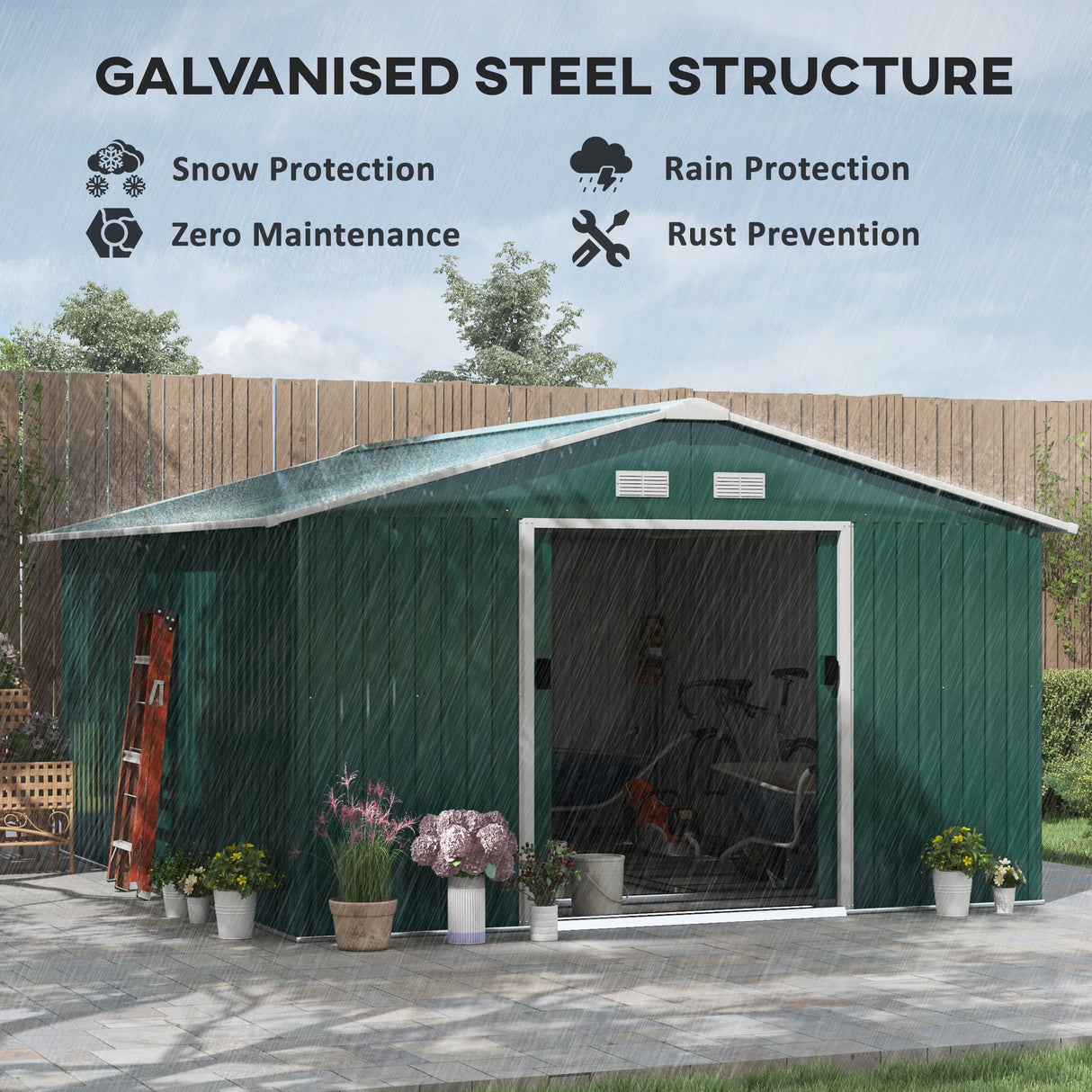 Galvanised Steel Outdoor Garden Shed 13ft x 11ft - Velmora