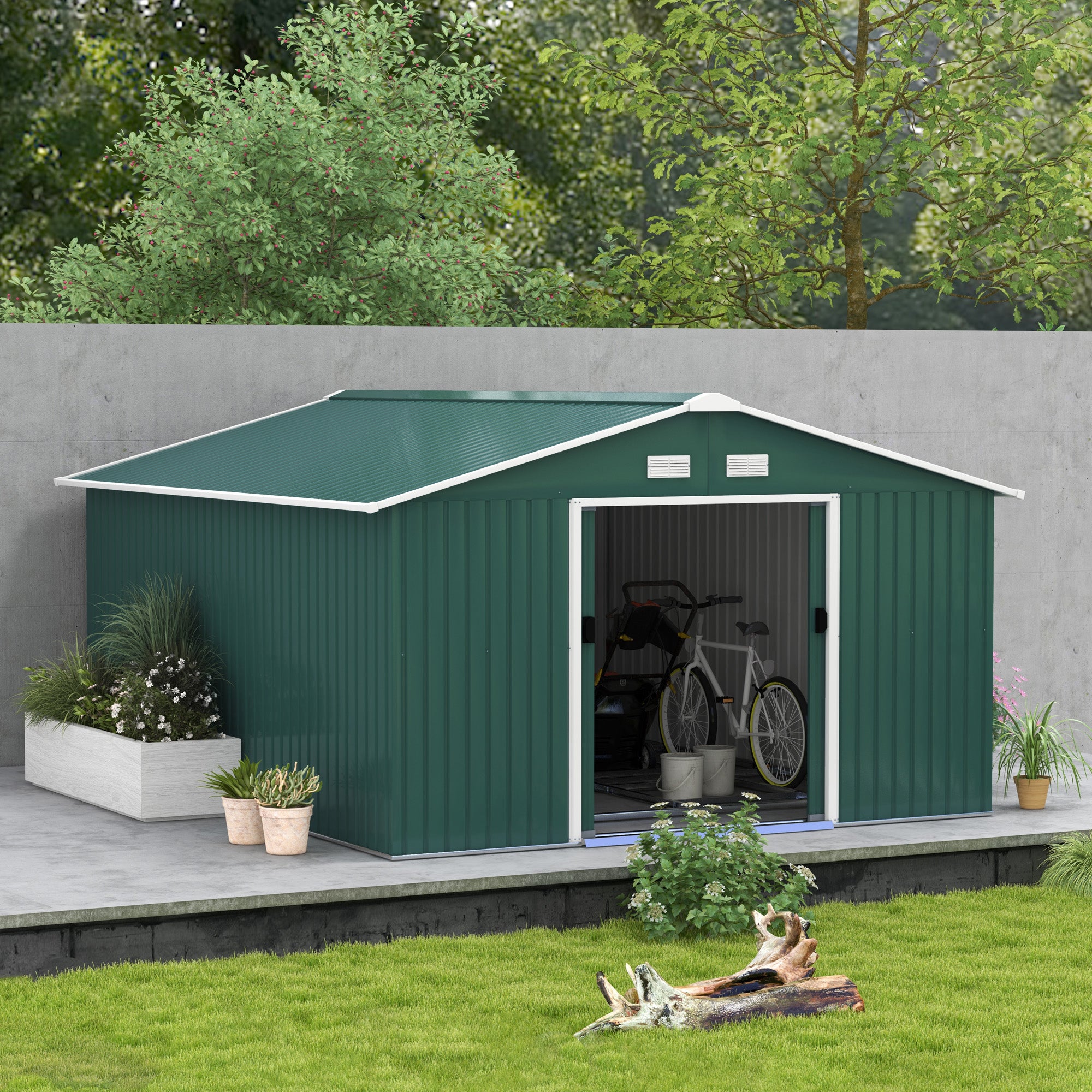 Galvanised Steel Outdoor Garden Shed 13ft x 11ft - Velmora