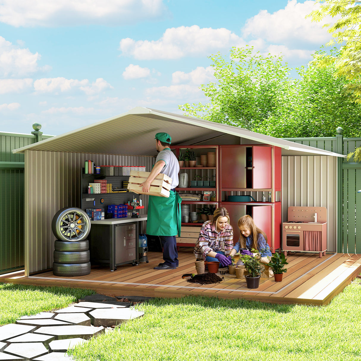 Galvanised Steel Outdoor Garden Shed 13ft x 11ft - Velmora