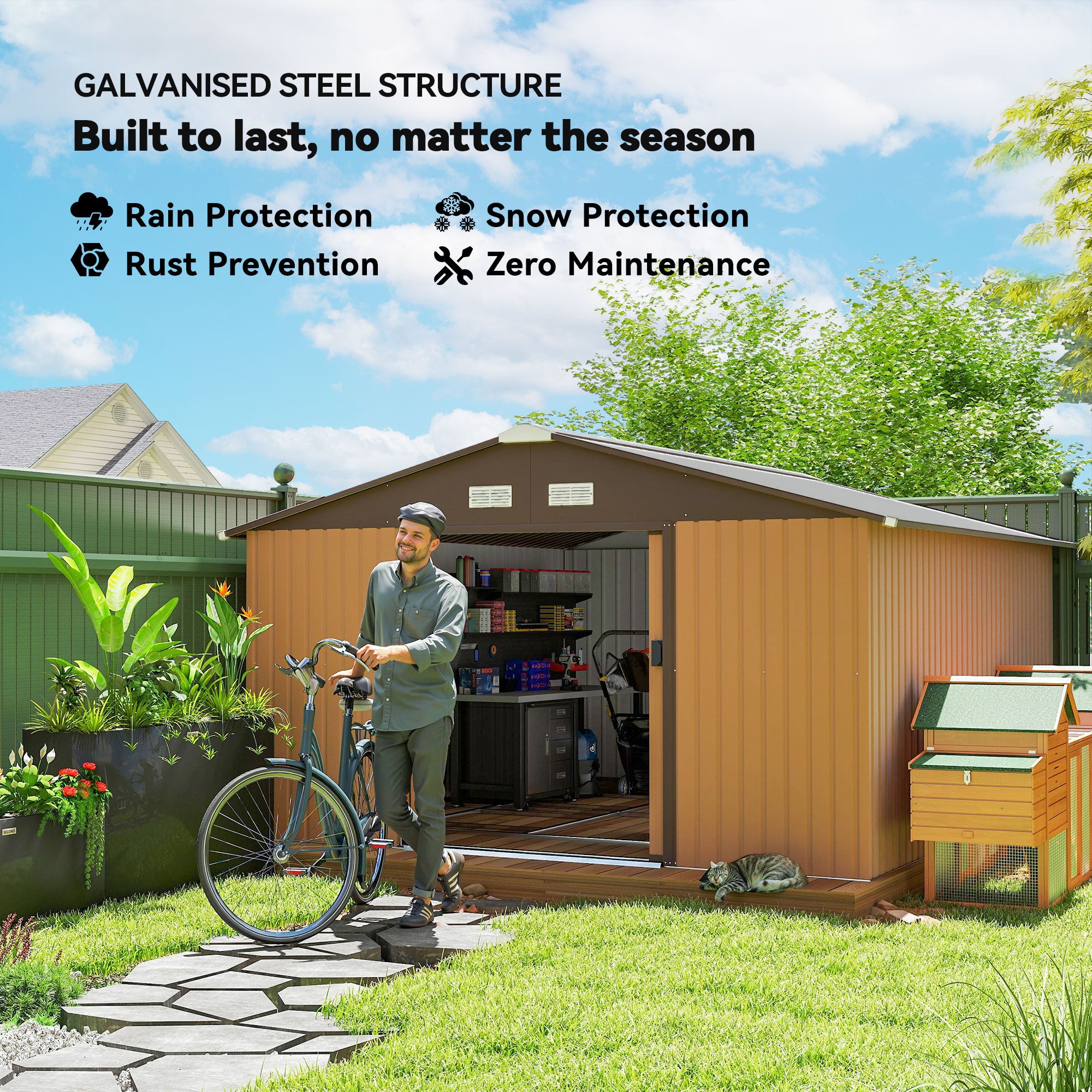 Galvanised Steel Outdoor Garden Shed 13ft x 11ft - Velmora