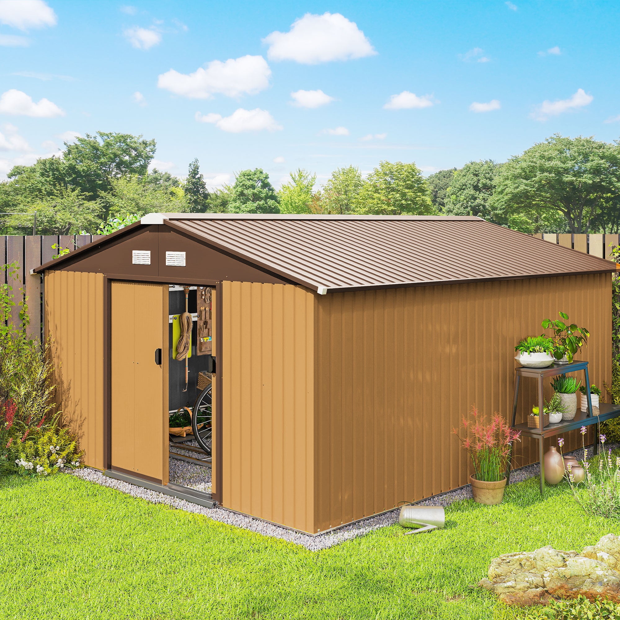 Galvanised Steel Outdoor Garden Shed 13ft x 11ft - Velmora