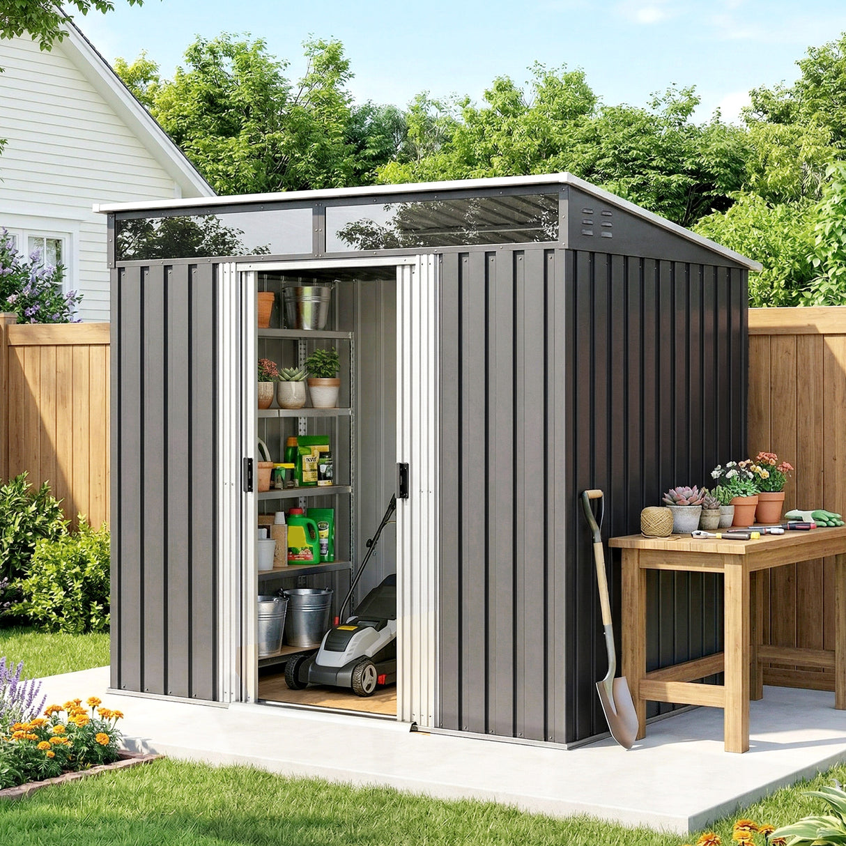 Galvanised Steel Outdoor Garden Shed 6.5ft x 4ft - Velmora