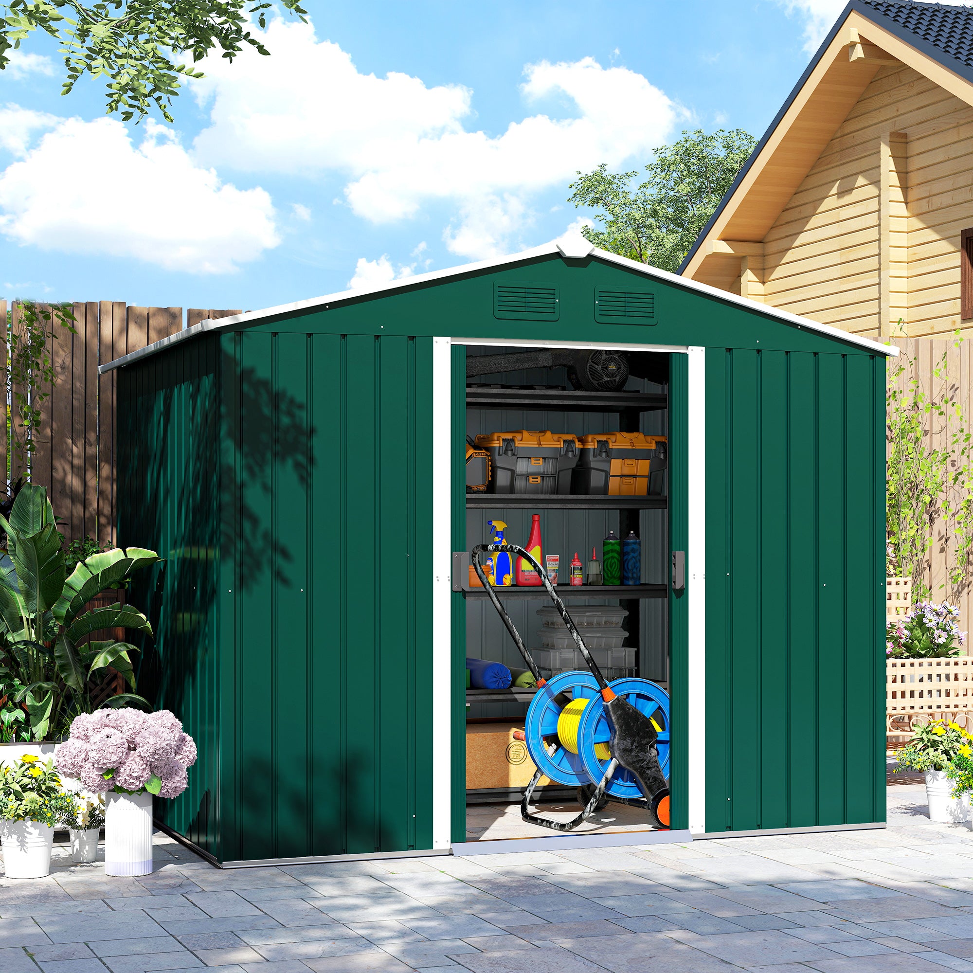 Galvanised Steel Outdoor Garden Shed 7.7ft x 5.7ft - Velmora