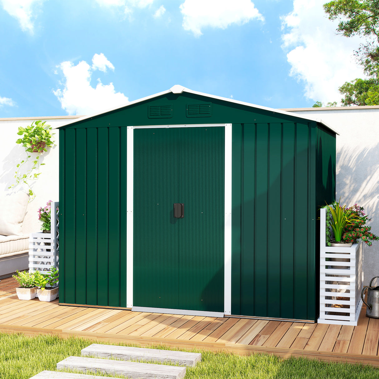 Galvanised Steel Outdoor Garden Shed 7.7ft x 5.7ft - Velmora