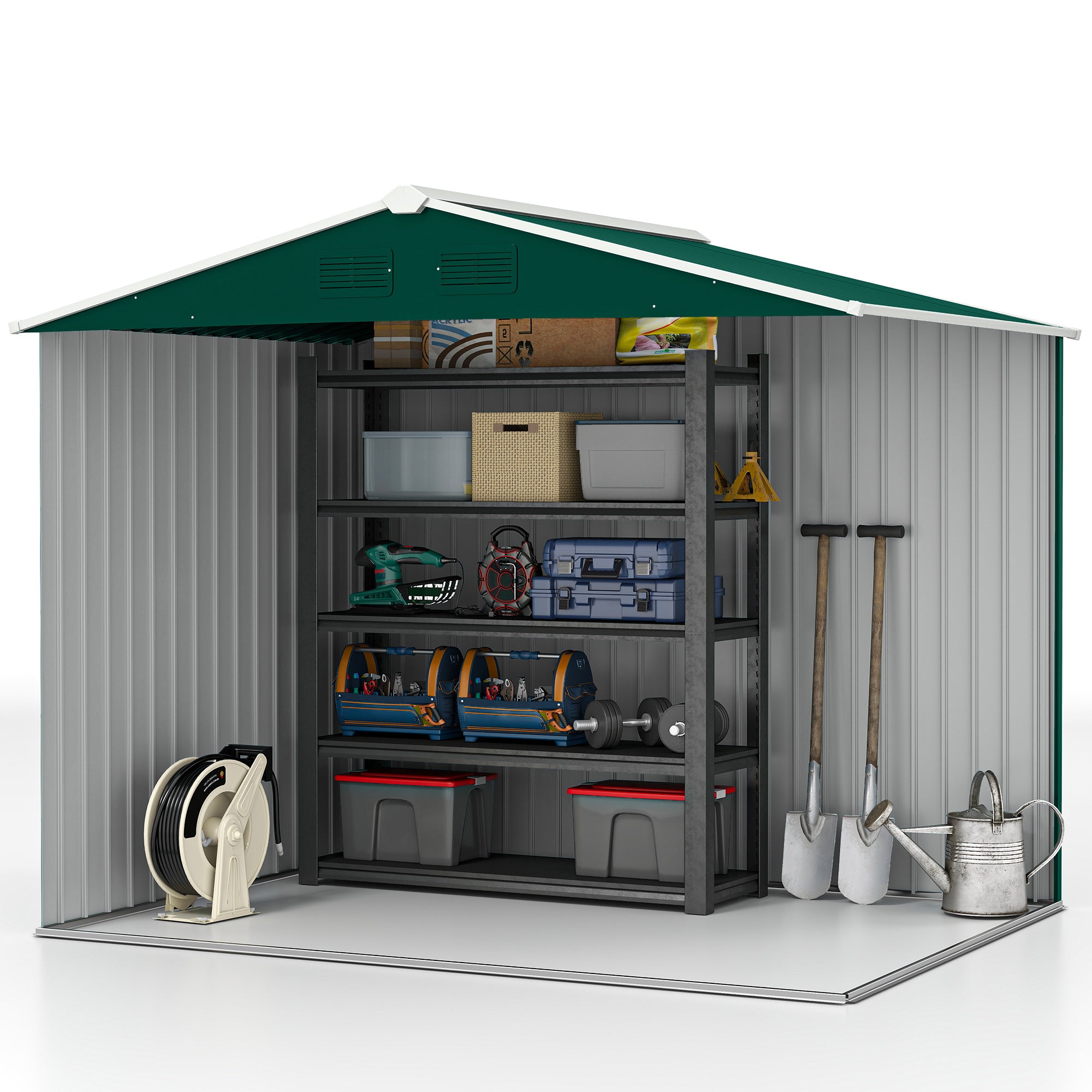 Galvanised Steel Outdoor Garden Shed 7.7ft x 5.7ft - Velmora
