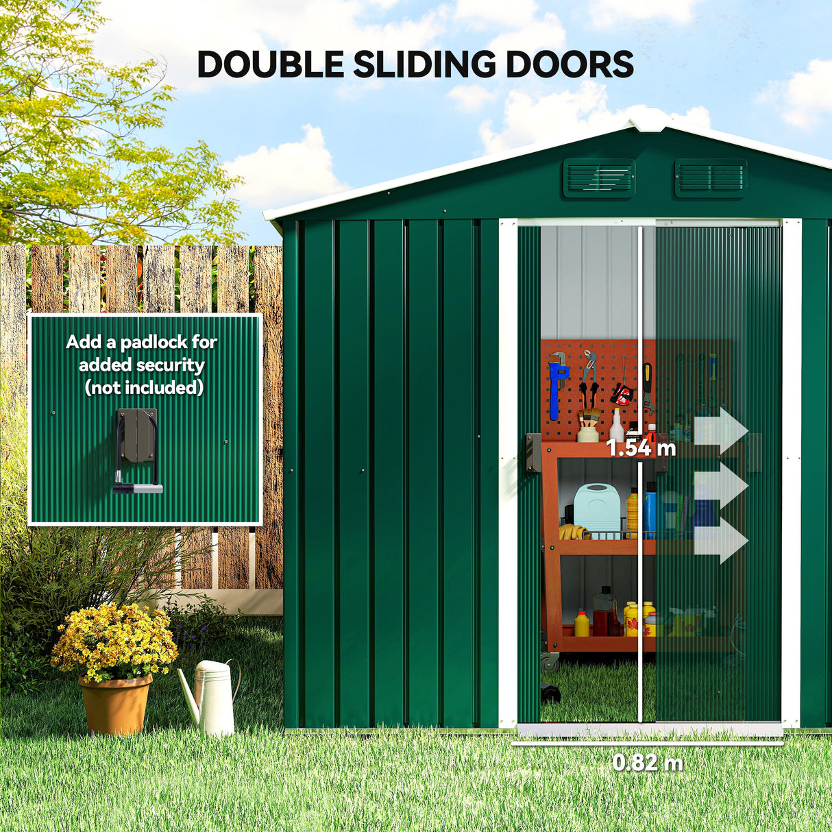 Galvanised Steel Outdoor Garden Shed 7.7ft x 5.7ft - Velmora