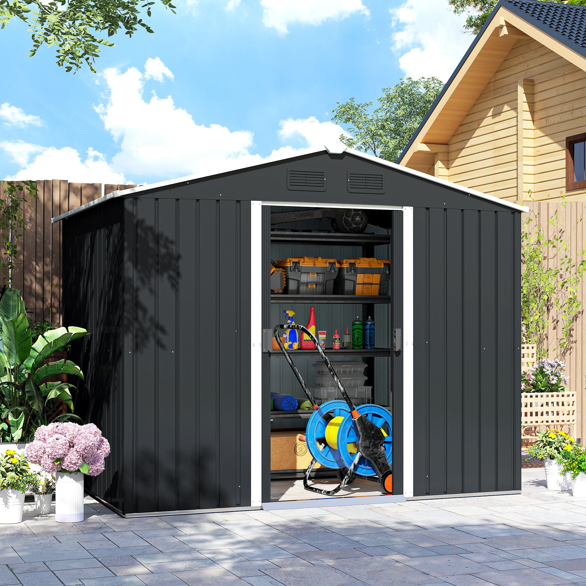 Galvanised Steel Outdoor Garden Shed 7.7ft x 5.7ft - Velmora