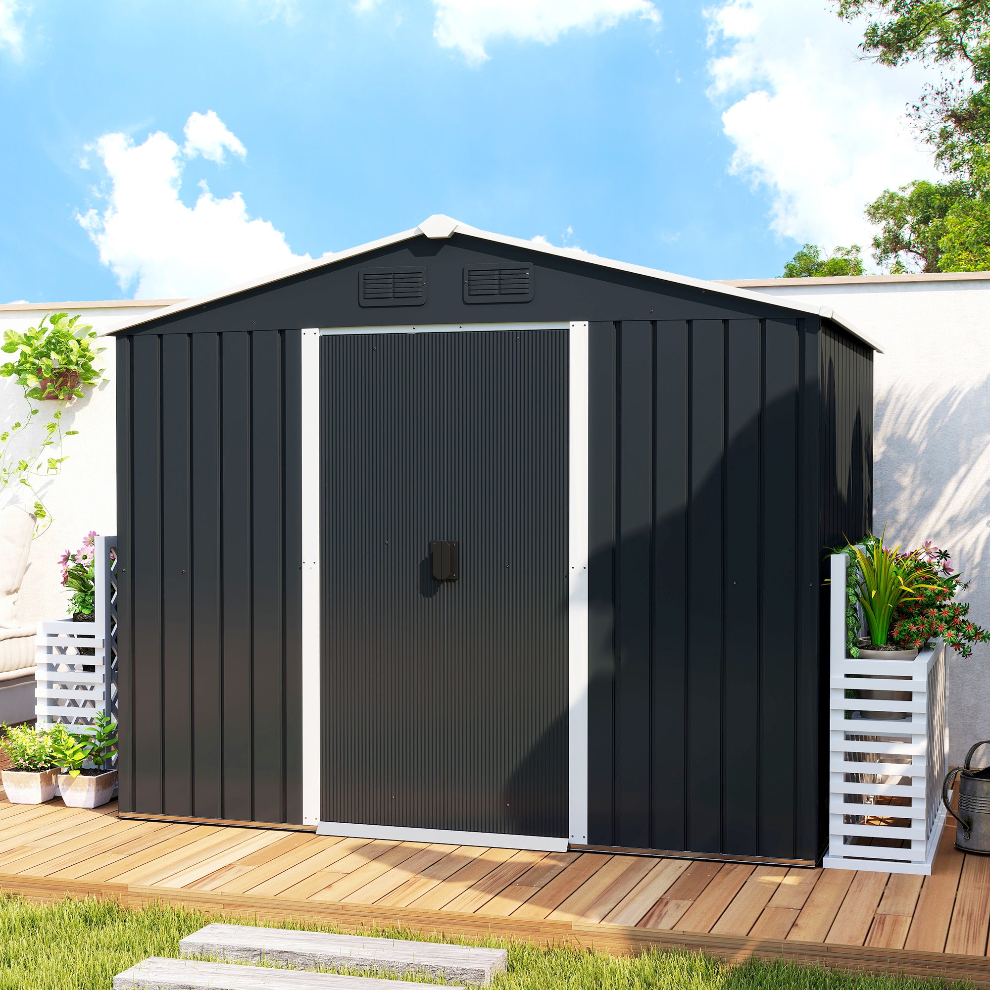 Galvanised Steel Outdoor Garden Shed 7.7ft x 5.7ft - Velmora