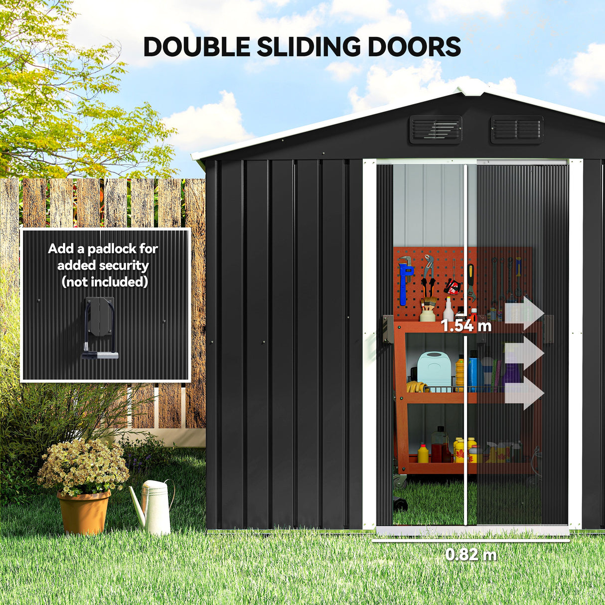 Galvanised Steel Outdoor Garden Shed 7.7ft x 5.7ft - Velmora