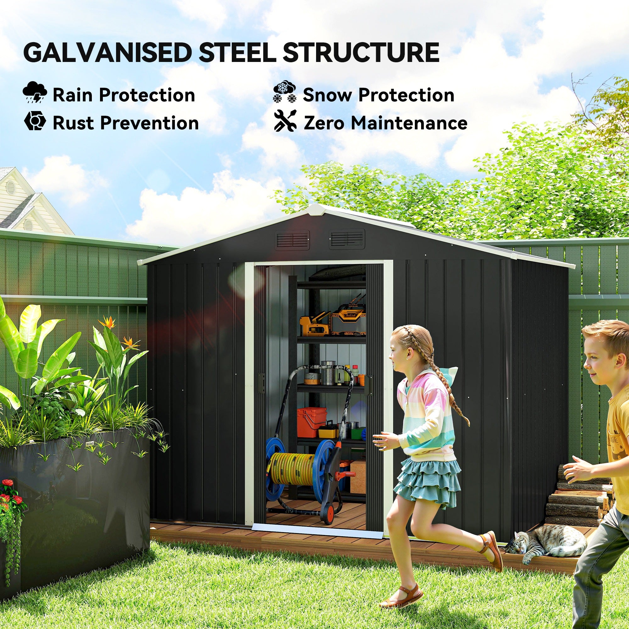 Galvanised Steel Outdoor Garden Shed 7.7ft x 5.7ft - Velmora