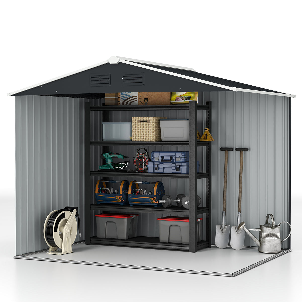 Galvanised Steel Outdoor Garden Shed 7.7ft x 5.7ft - Velmora