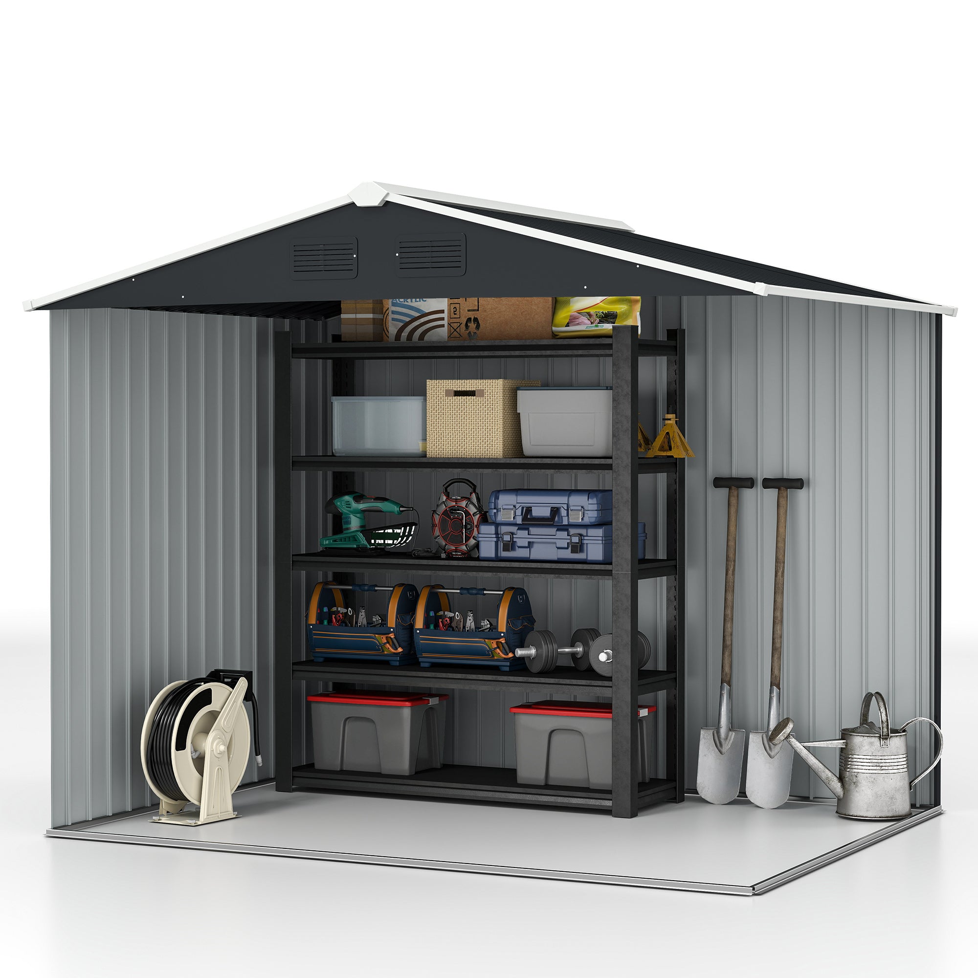 Galvanised Steel Outdoor Garden Shed 7.7ft x 5.7ft - Velmora