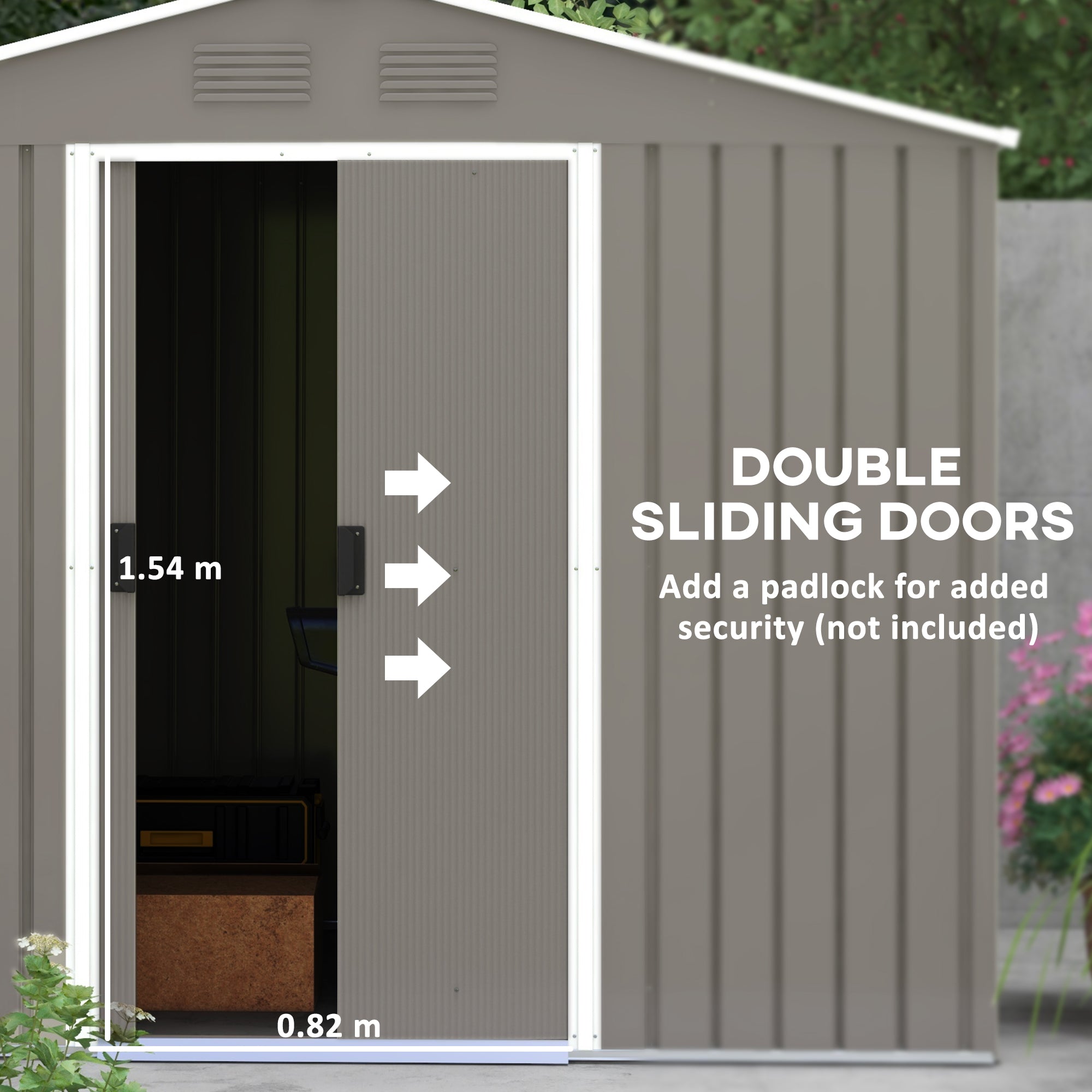 Galvanised Steel Outdoor Garden Shed 7.7ft x 5.7ft - Velmora