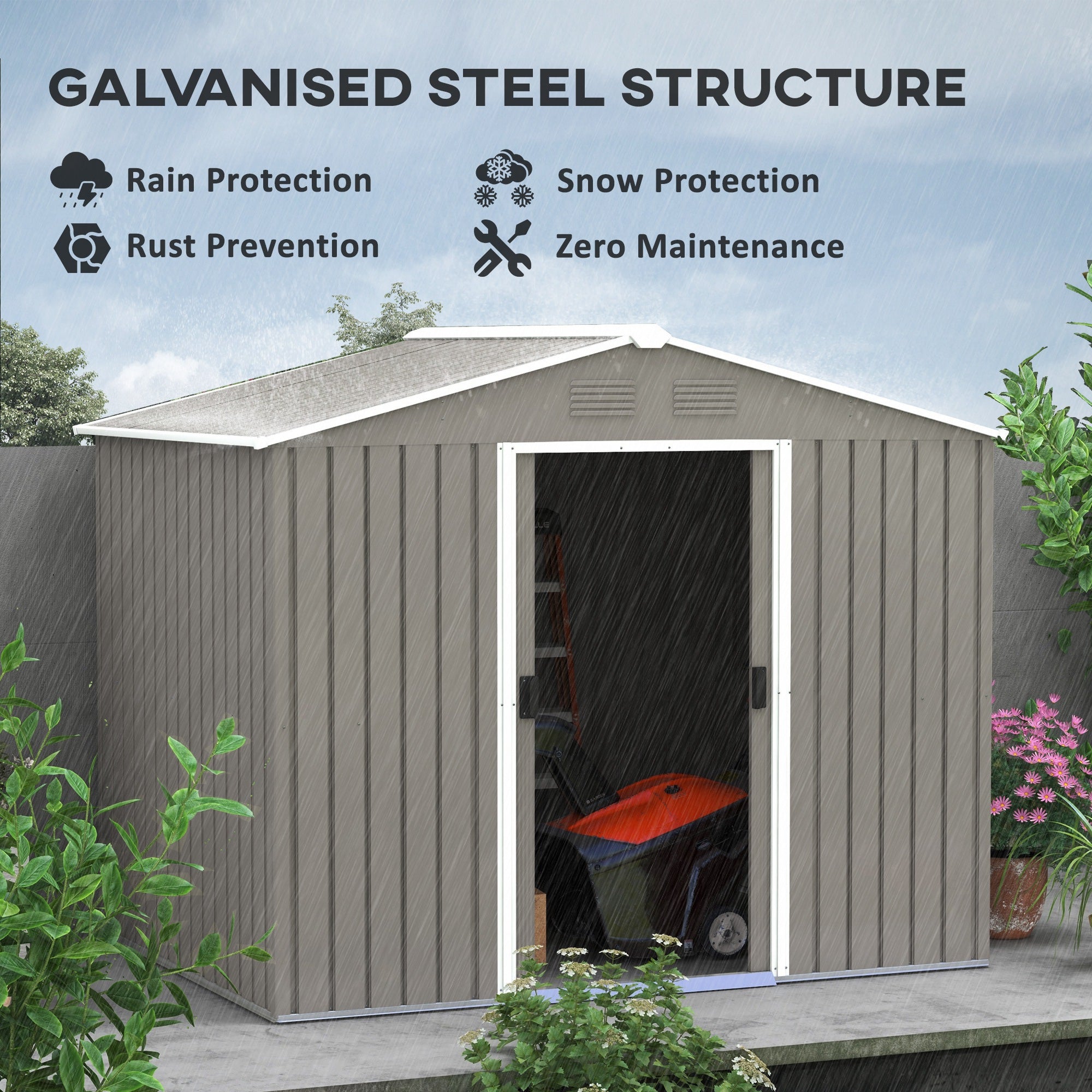 Galvanised Steel Outdoor Garden Shed 7.7ft x 5.7ft - Velmora