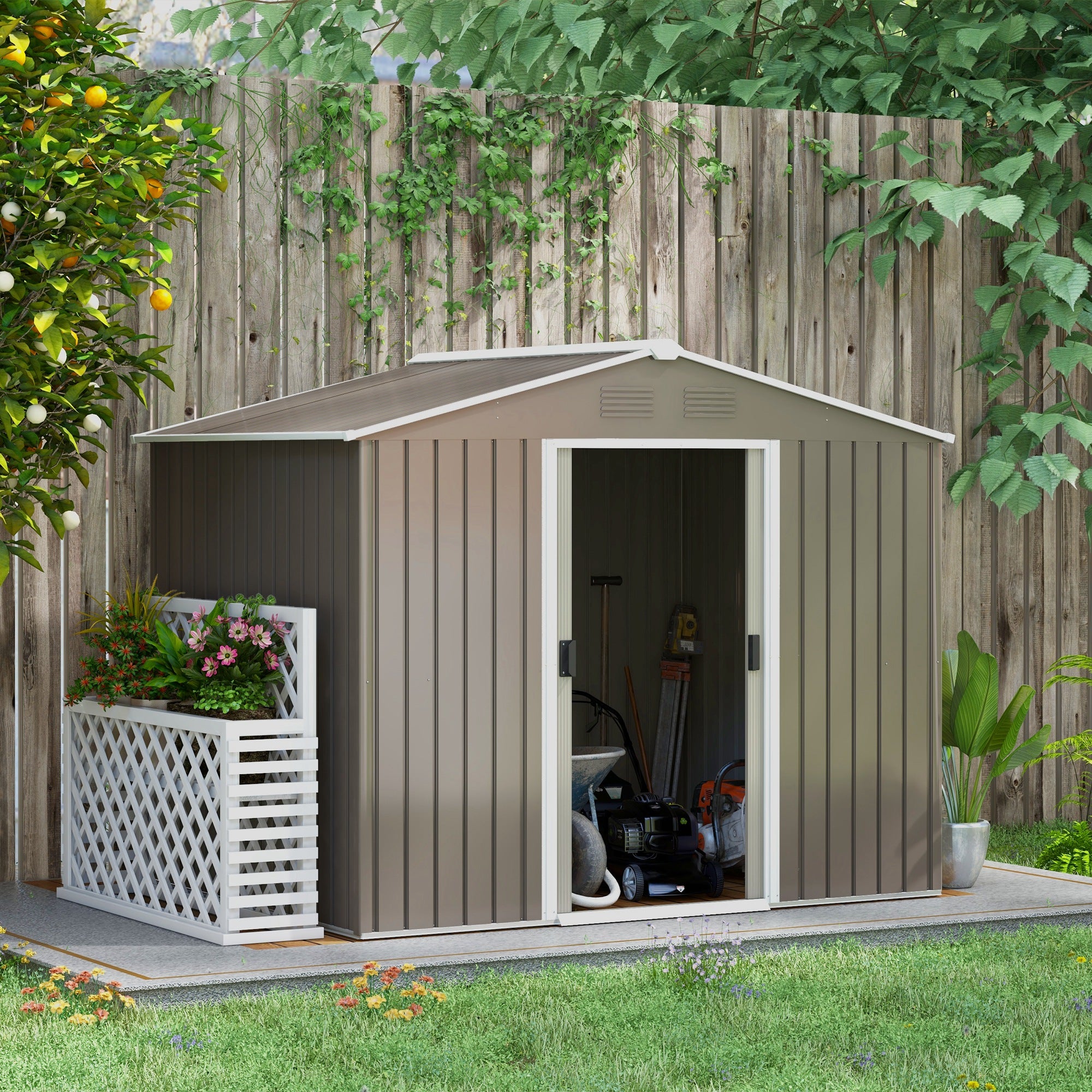 Galvanised Steel Outdoor Garden Shed 7.7ft x 5.7ft - Velmora