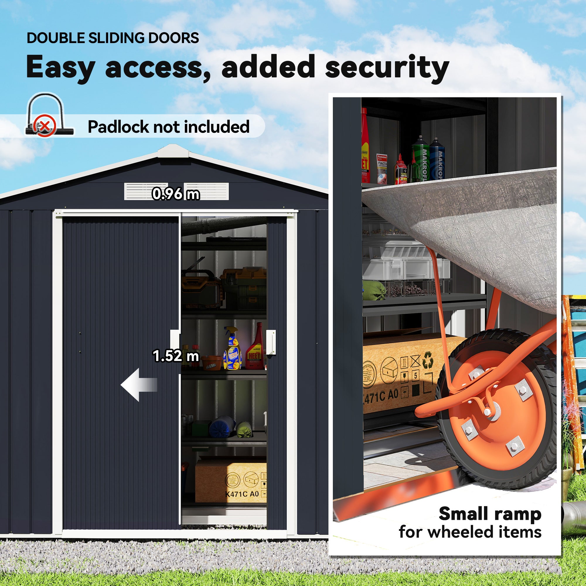 Galvanised Steel Outdoor Garden Shed 7ft x 4ft - Velmora