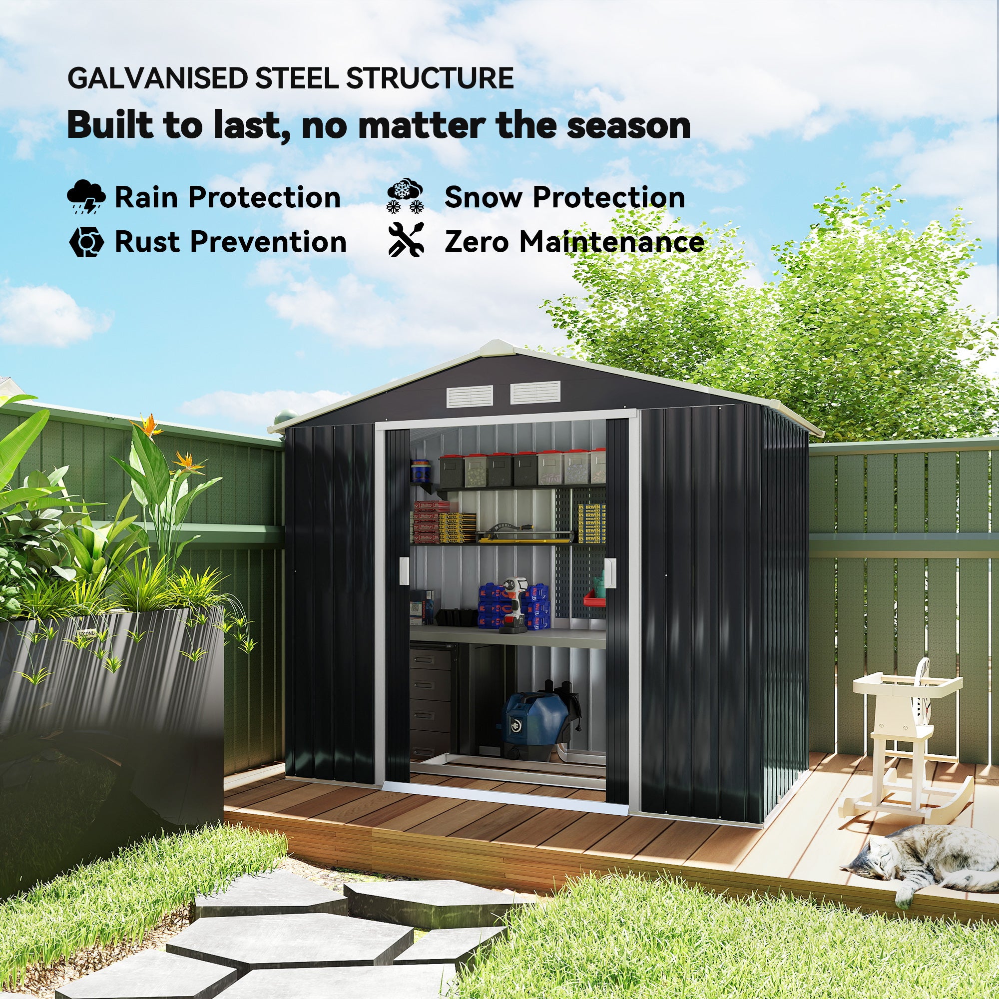 Galvanised Steel Outdoor Garden Shed 7ft x 4ft - Velmora